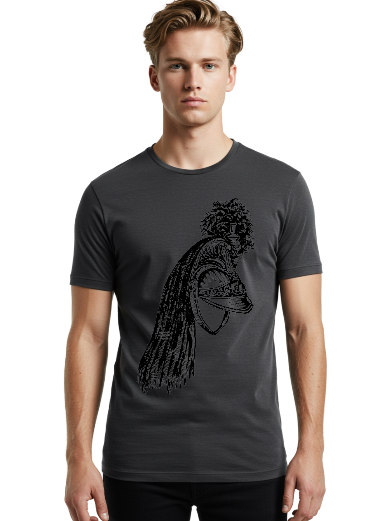 Helmet Men'S Graphic Tee, 100% Cotton, Comfortable Casual Summer Wear, Machine Washable, Vintage Helmet, Feathered Plume, Military Headgear, Historical Armor, Ornate Design, Classical Illustration, Detailed Artwork, Historical Reenactment, Aad542