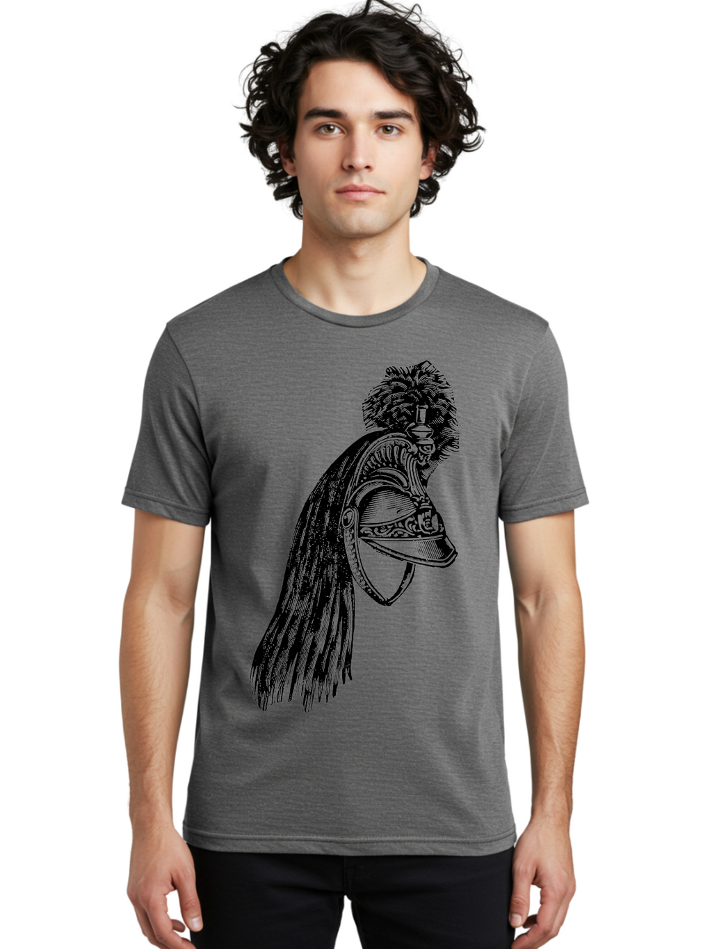 Helmet Men'S Graphic Tee, 100% Cotton, Comfortable Casual Summer Wear, Machine Washable, Vintage Helmet, Feathered Plume, Military Headgear, Historical Armor, Ornate Design, Classical Illustration, Detailed Artwork, Historical Reenactment, Aad542