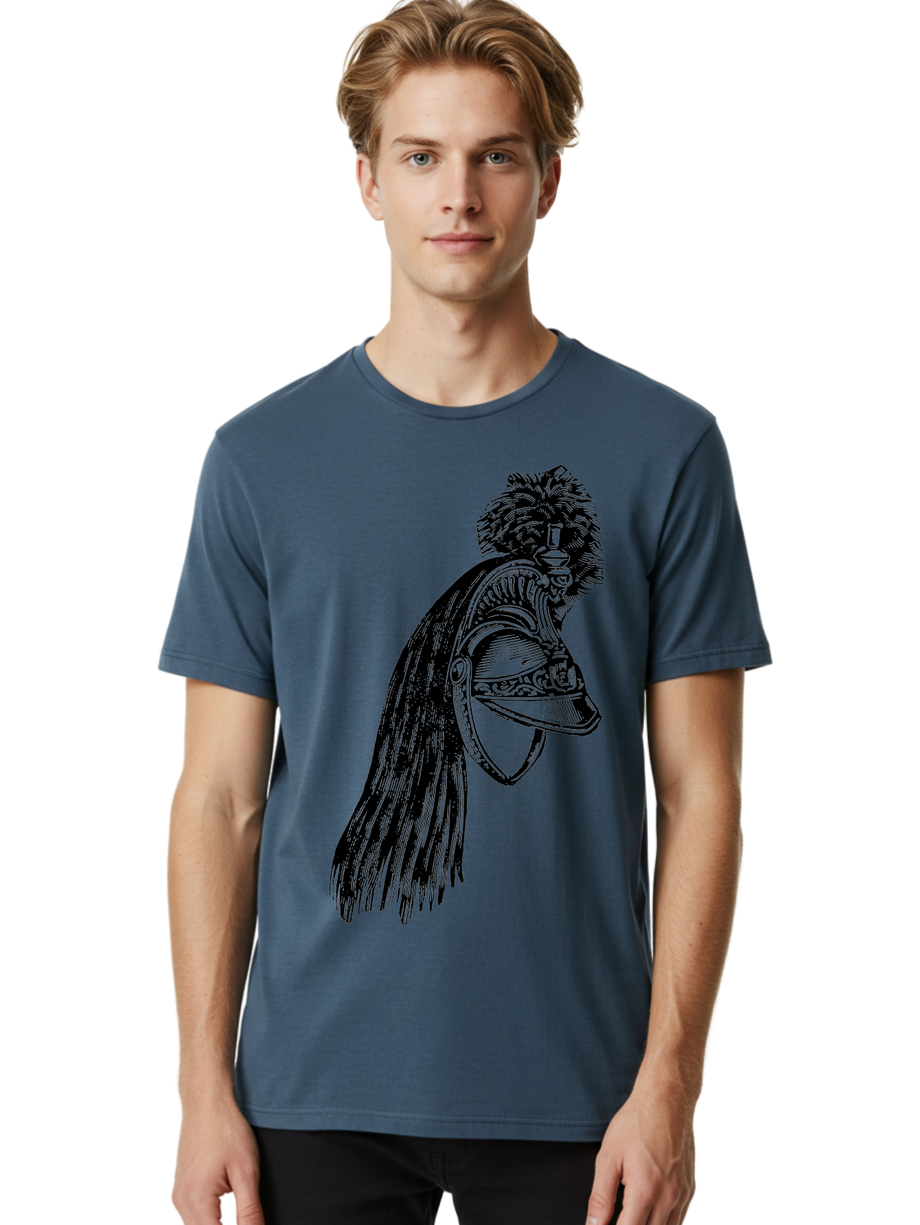 Helmet Men'S Graphic Tee, 100% Cotton, Comfortable Casual Summer Wear, Machine Washable, Vintage Helmet, Feathered Plume, Military Headgear, Historical Armor, Ornate Design, Classical Illustration, Detailed Artwork, Historical Reenactment, Aad542