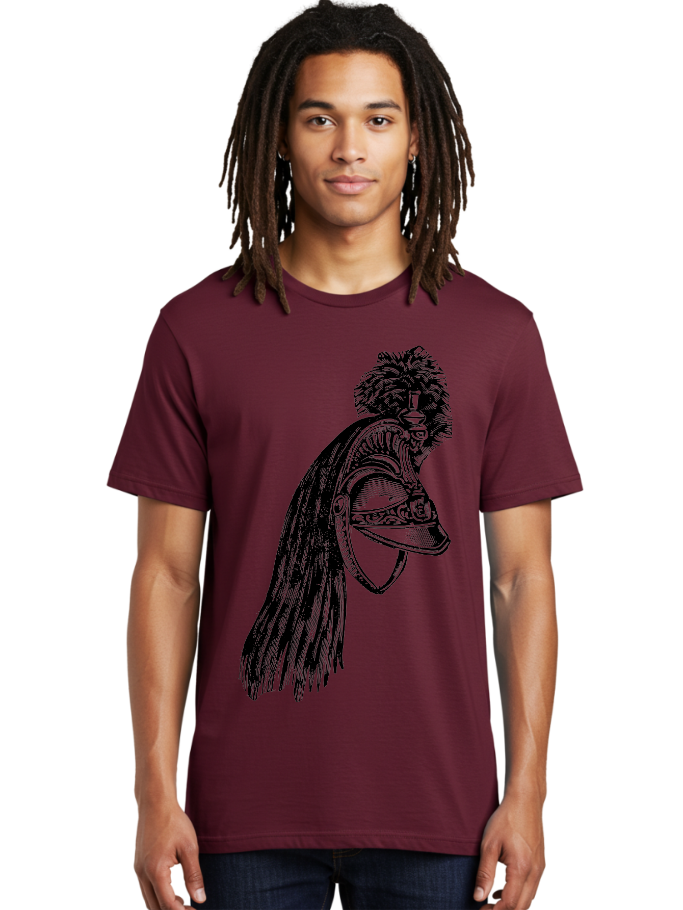 Helmet Men'S Graphic Tee, 100% Cotton, Comfortable Casual Summer Wear, Machine Washable, Vintage Helmet, Feathered Plume, Military Headgear, Historical Armor, Ornate Design, Classical Illustration, Detailed Artwork, Historical Reenactment, Aad542