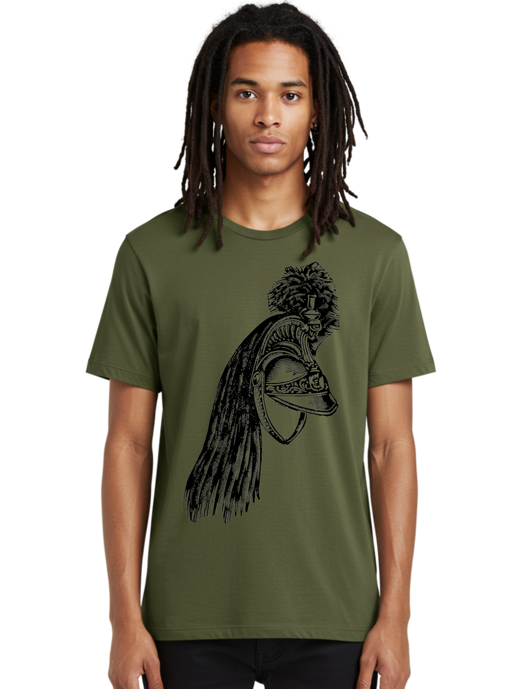 Helmet Men'S Graphic Tee, 100% Cotton, Comfortable Casual Summer Wear, Machine Washable, Vintage Helmet, Feathered Plume, Military Headgear, Historical Armor, Ornate Design, Classical Illustration, Detailed Artwork, Historical Reenactment, Aad542