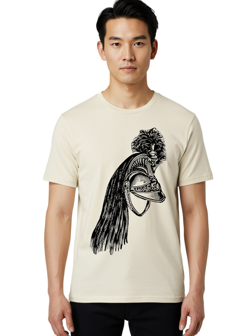Helmet Men'S Graphic Tee, 100% Cotton, Comfortable Casual Summer Wear, Machine Washable, Vintage Helmet, Feathered Plume, Military Headgear, Historical Armor, Ornate Design, Classical Illustration, Detailed Artwork, Historical Reenactment, Aad542