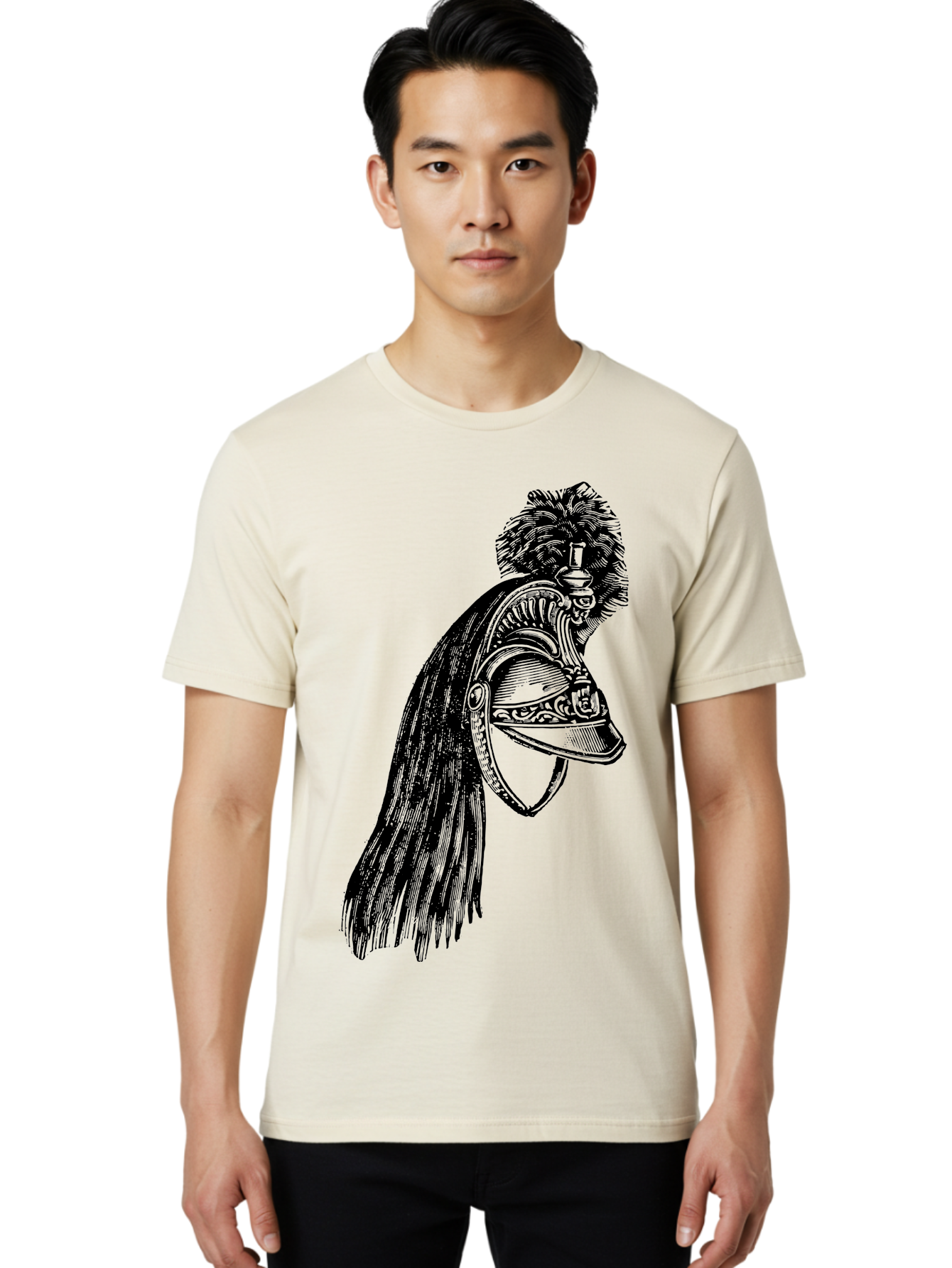 Helmet Men'S Graphic Tee, 100% Cotton, Comfortable Casual Summer Wear, Machine Washable, Vintage Helmet, Feathered Plume, Military Headgear, Historical Armor, Ornate Design, Classical Illustration, Detailed Artwork, Historical Reenactment, Aad542
