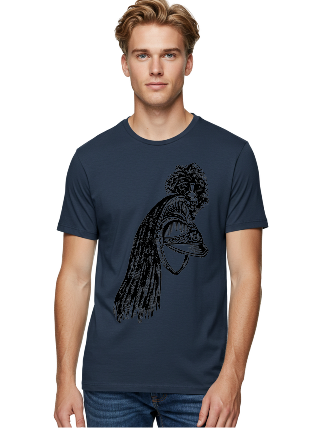 Helmet Men'S Graphic Tee, 100% Cotton, Comfortable Casual Summer Wear, Machine Washable, Vintage Helmet, Feathered Plume, Military Headgear, Historical Armor, Ornate Design, Classical Illustration, Detailed Artwork, Historical Reenactment, Aad542