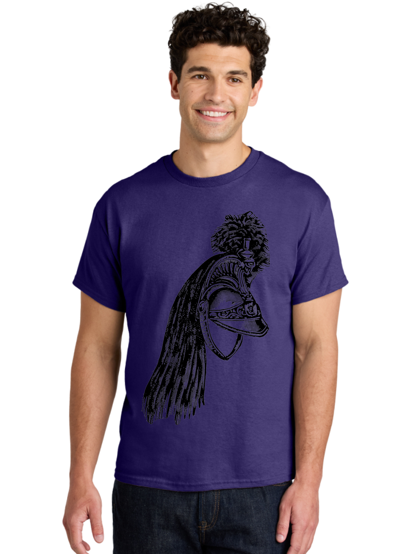 Helmet Men'S Graphic Tee, 100% Cotton, Comfortable Casual Summer Wear, Machine Washable, Vintage Helmet, Feathered Plume, Military Headgear, Historical Armor, Ornate Design, Classical Illustration, Detailed Artwork, Historical Reenactment, Aad542