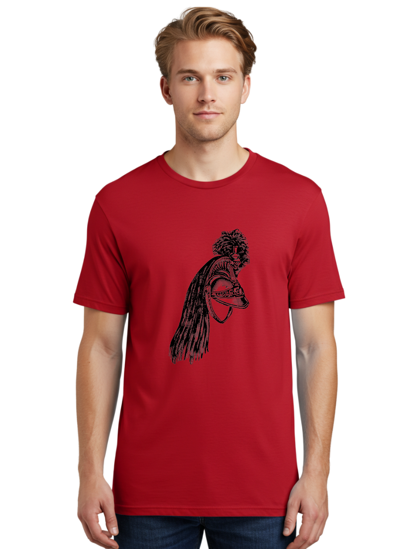 Helmet Men'S Graphic Tee, 100% Cotton, Comfortable Casual Summer Wear, Machine Washable, Vintage Helmet, Feathered Plume, Military Headgear, Historical Armor, Ornate Design, Classical Illustration, Detailed Artwork, Historical Reenactment, Aad542