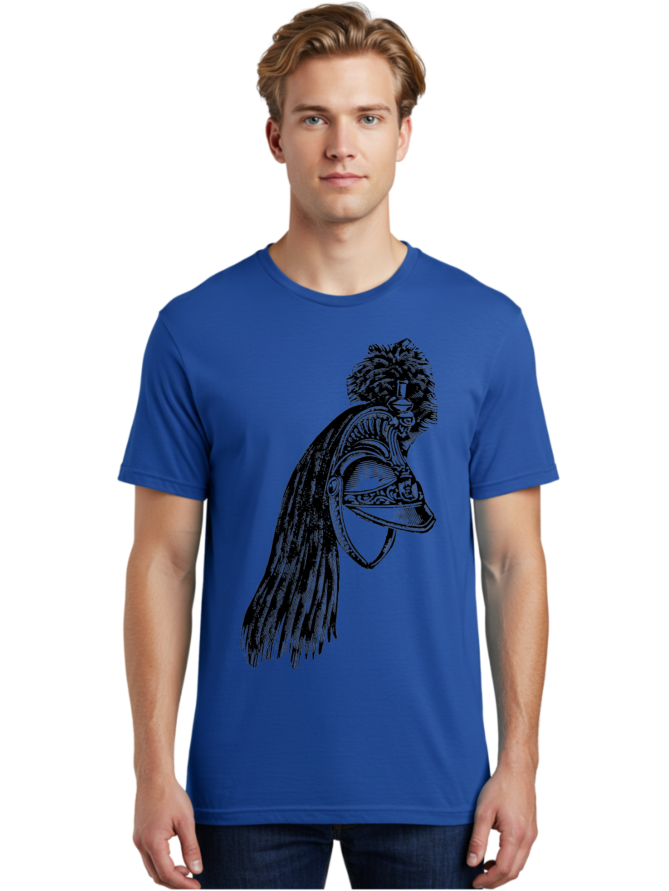 Helmet Men'S Graphic Tee, 100% Cotton, Comfortable Casual Summer Wear, Machine Washable, Vintage Helmet, Feathered Plume, Military Headgear, Historical Armor, Ornate Design, Classical Illustration, Detailed Artwork, Historical Reenactment, Aad542
