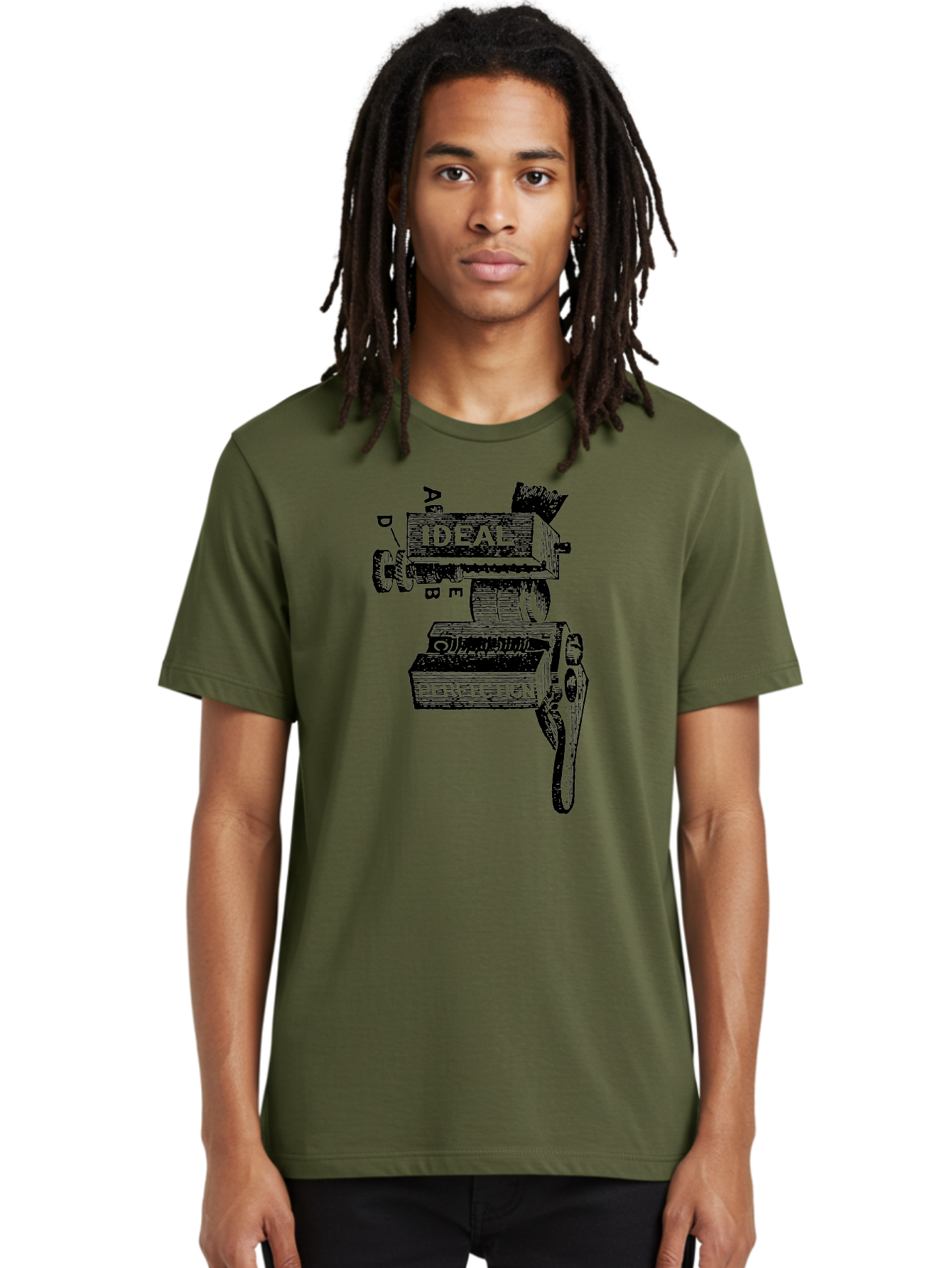 Ideal-And-Perfection-Lathe Men'S Graphic Tee, 100% Cotton, Comfortable Casual Summer Wear, Machine Washable, Ideal, Perfection, Old Machinery, Vintage Industrial, Metalwork, Mechanical Parts, Distressed Texture, Typography Art, Abc Letters, Aad544