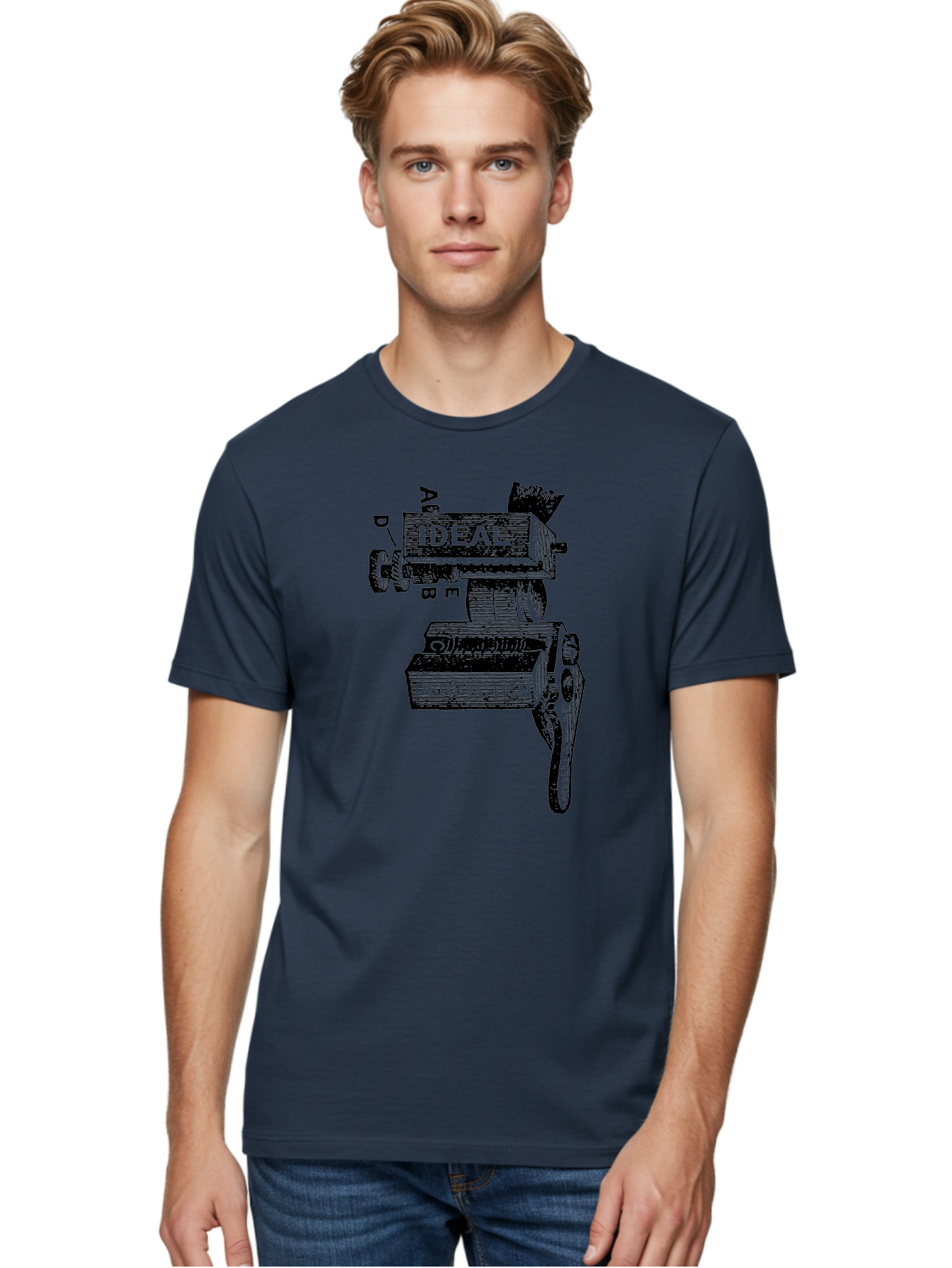 Ideal-And-Perfection-Lathe Men'S Graphic Tee, 100% Cotton, Comfortable Casual Summer Wear, Machine Washable, Ideal, Perfection, Old Machinery, Vintage Industrial, Metalwork, Mechanical Parts, Distressed Texture, Typography Art, Abc Letters, Aad544