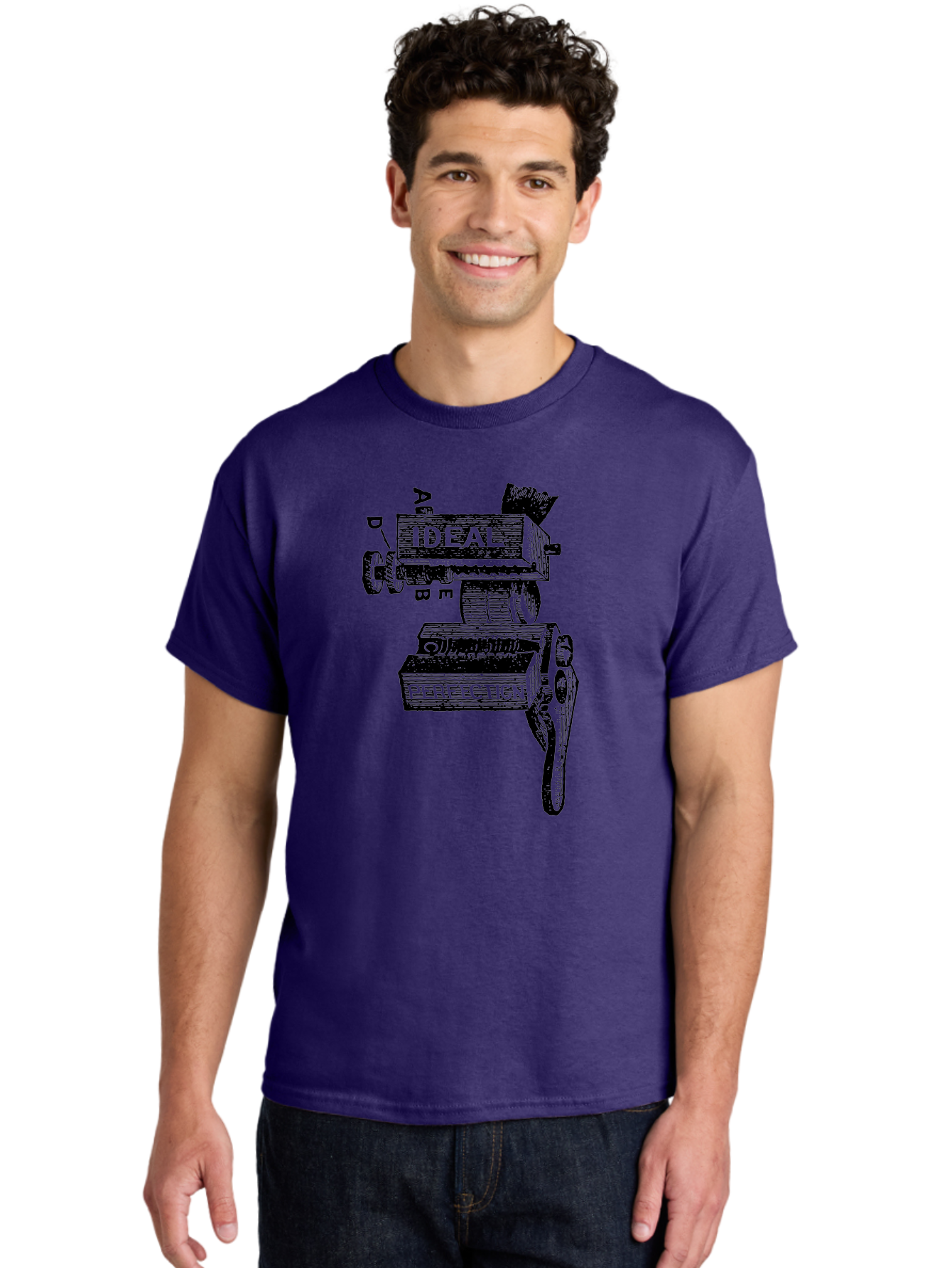 Ideal-And-Perfection-Lathe Men'S Graphic Tee, 100% Cotton, Comfortable Casual Summer Wear, Machine Washable, Ideal, Perfection, Old Machinery, Vintage Industrial, Metalwork, Mechanical Parts, Distressed Texture, Typography Art, Abc Letters, Aad544