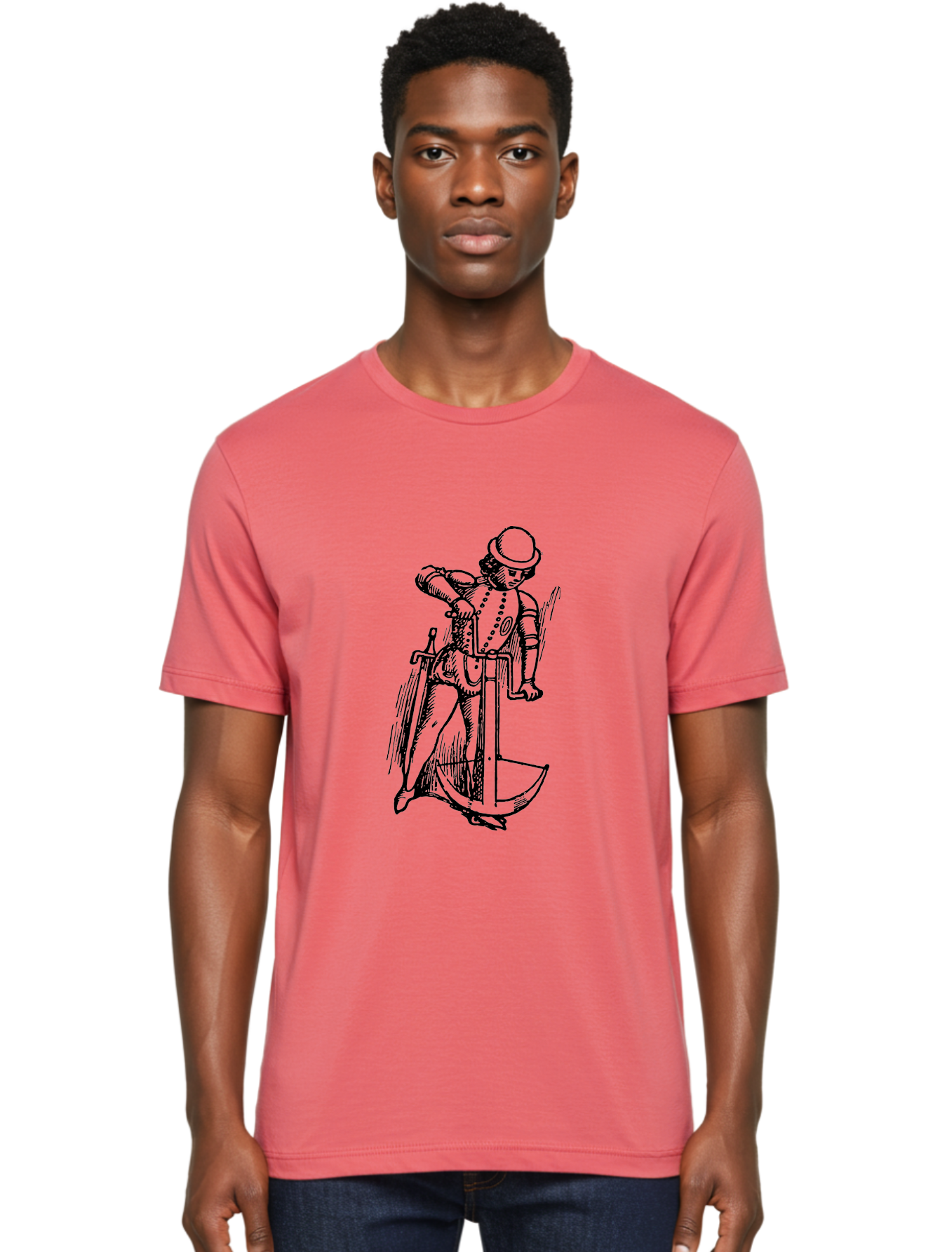 Man-In-Armor-With-Sword-And-Shield Men'S Graphic Tee, 100% Cotton, Comfortable Casual Summer Wear, Machine Washable, Medieval Knight, Armor, Sword, Historical Figure, Suit Of Armor, Medieval Warfare, Chivalry, Armor Plating, Knight'S Attire, Aad546