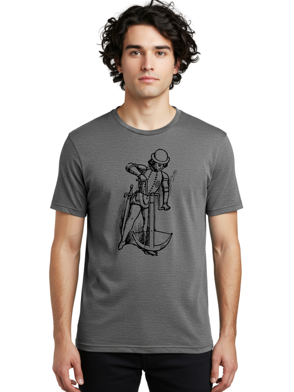 Man-In-Armor-With-Sword-And-Shield Men'S Graphic Tee, 100% Cotton, Comfortable Casual Summer Wear, Machine Washable, Medieval Knight, Armor, Sword, Historical Figure, Suit Of Armor, Medieval Warfare, Chivalry, Armor Plating, Knight'S Attire, Aad546