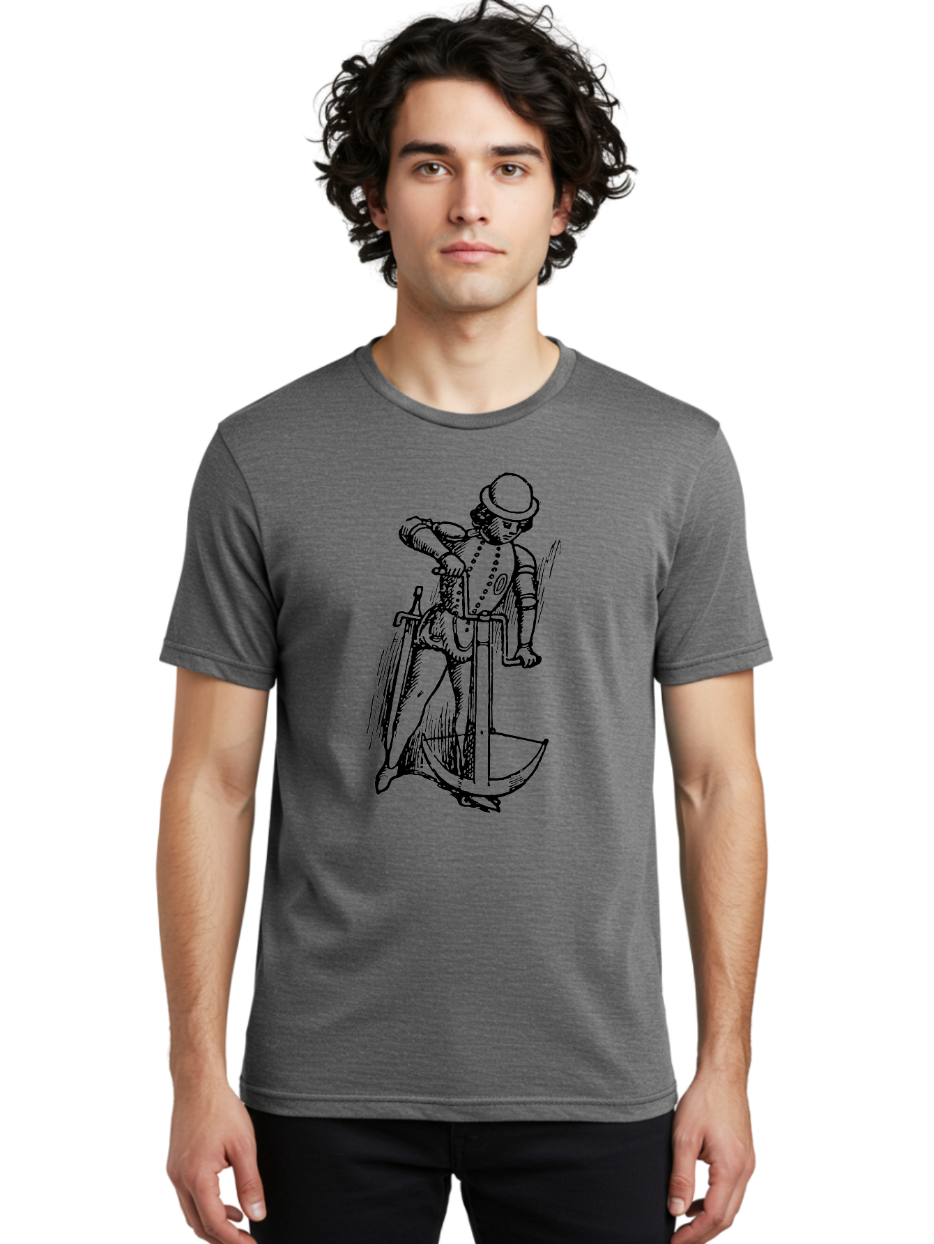 Man-In-Armor-With-Sword-And-Shield Men'S Graphic Tee, 100% Cotton, Comfortable Casual Summer Wear, Machine Washable, Medieval Knight, Armor, Sword, Historical Figure, Suit Of Armor, Medieval Warfare, Chivalry, Armor Plating, Knight'S Attire, Aad546