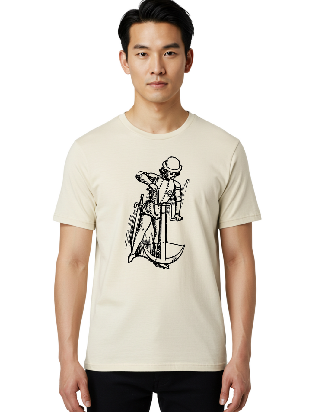 Man-In-Armor-With-Sword-And-Shield Men'S Graphic Tee, 100% Cotton, Comfortable Casual Summer Wear, Machine Washable, Medieval Knight, Armor, Sword, Historical Figure, Suit Of Armor, Medieval Warfare, Chivalry, Armor Plating, Knight'S Attire, Aad546
