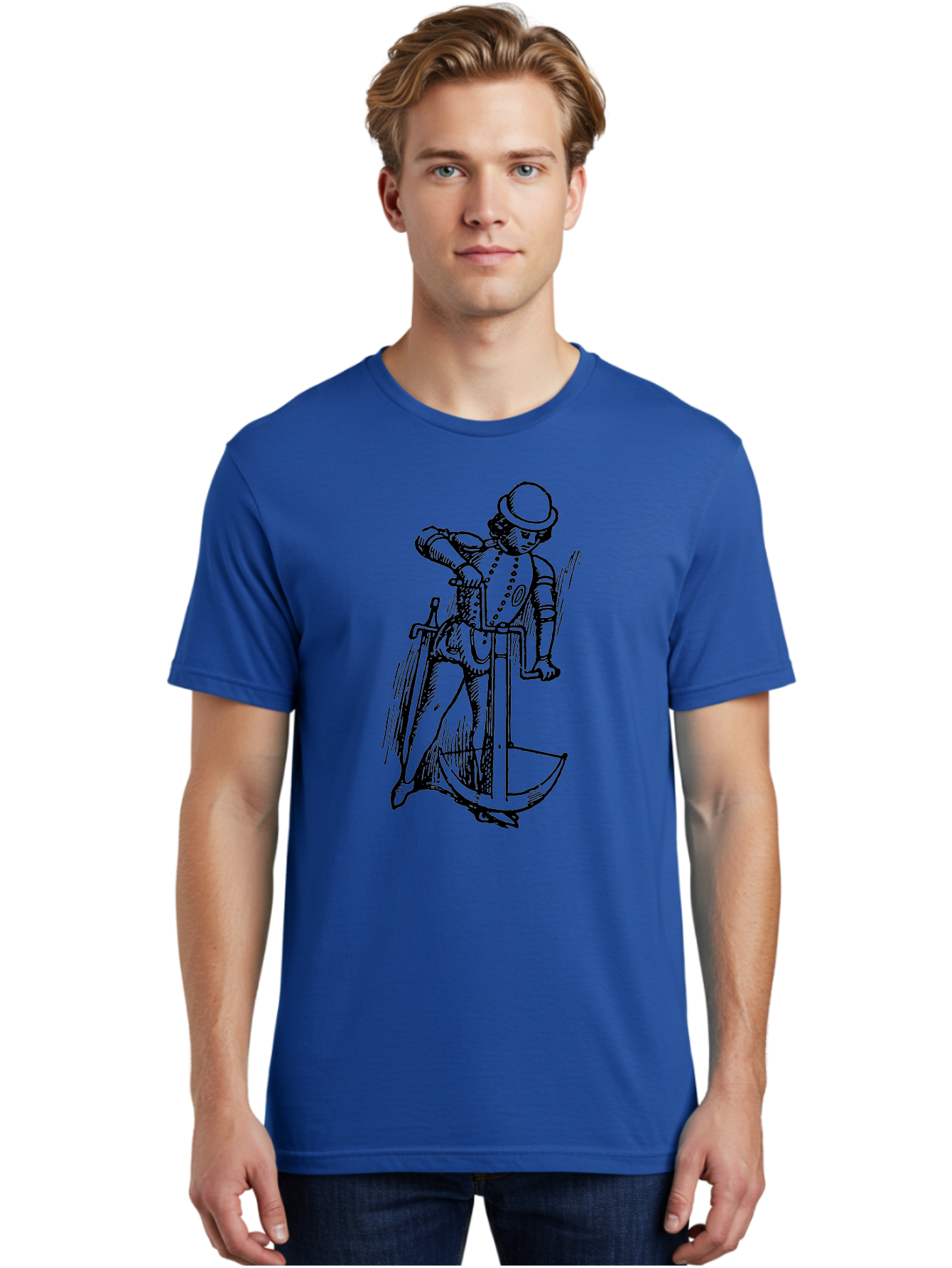 Man-In-Armor-With-Sword-And-Shield Men'S Graphic Tee, 100% Cotton, Comfortable Casual Summer Wear, Machine Washable, Medieval Knight, Armor, Sword, Historical Figure, Suit Of Armor, Medieval Warfare, Chivalry, Armor Plating, Knight'S Attire, Aad546
