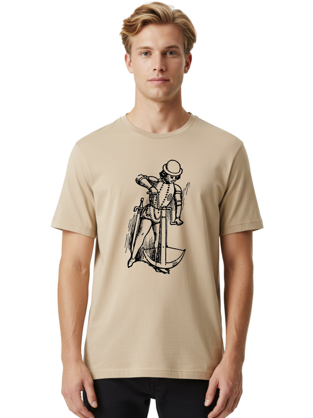 Man-In-Armor-With-Sword-And-Shield Men'S Graphic Tee, 100% Cotton, Comfortable Casual Summer Wear, Machine Washable, Medieval Knight, Armor, Sword, Historical Figure, Suit Of Armor, Medieval Warfare, Chivalry, Armor Plating, Knight'S Attire, Aad546