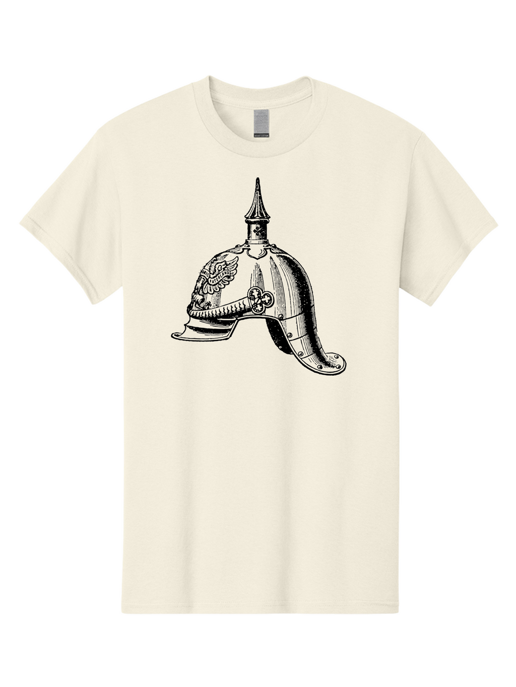 Medieval-Helmet Men'S Graphic Tee, 100% Cotton, Comfortable Casual Summer Wear, Machine Washable, Historical Helmet, Pickelhaube Design, German Military Uniform, Vintage Headgear, Ornate Details, Eagle Emblem, Spike Finial, Aad547