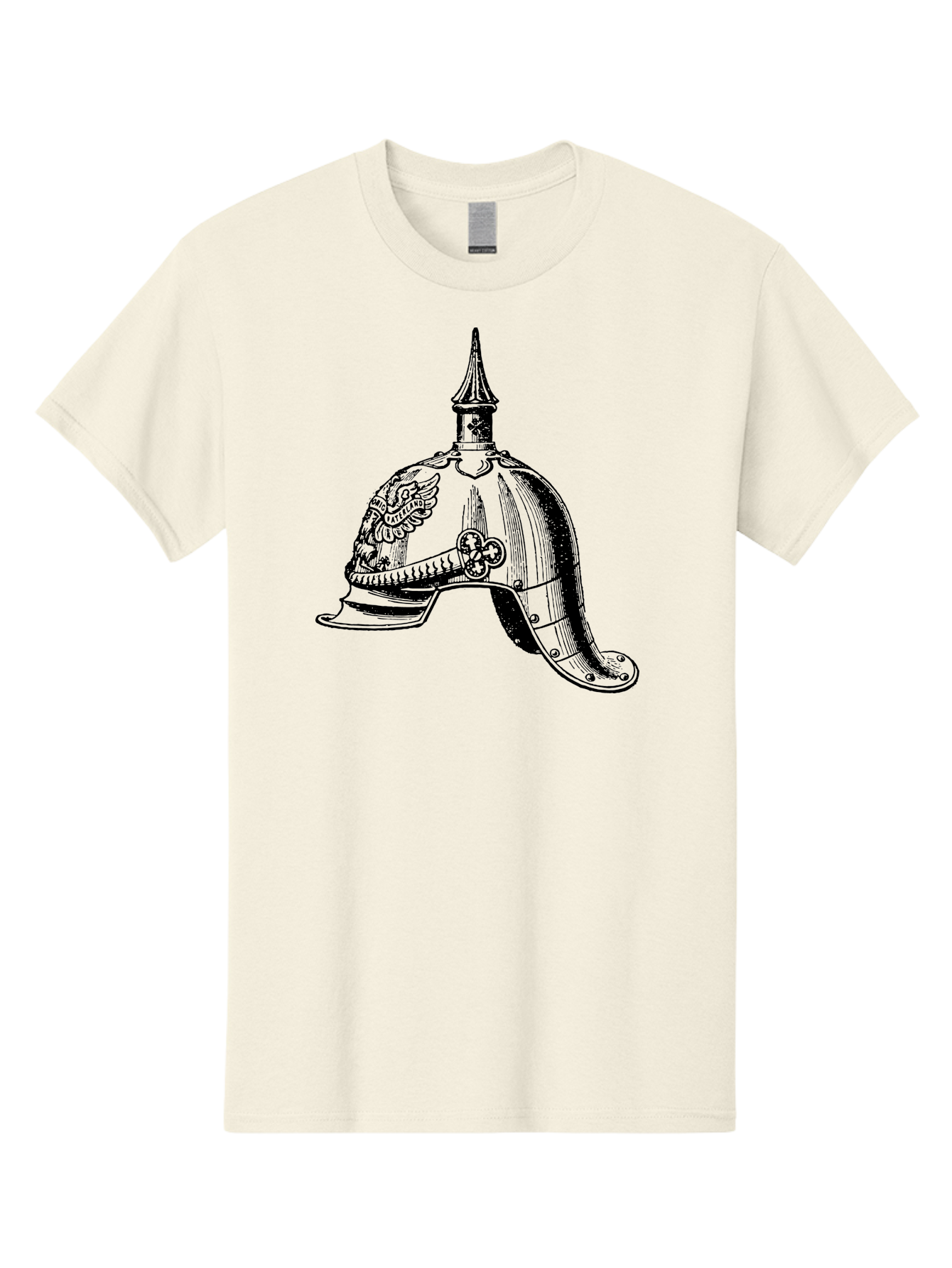 Medieval-Helmet Men'S Graphic Tee, 100% Cotton, Comfortable Casual Summer Wear, Machine Washable, Historical Helmet, Pickelhaube Design, German Military Uniform, Vintage Headgear, Ornate Details, Eagle Emblem, Spike Finial, Aad547