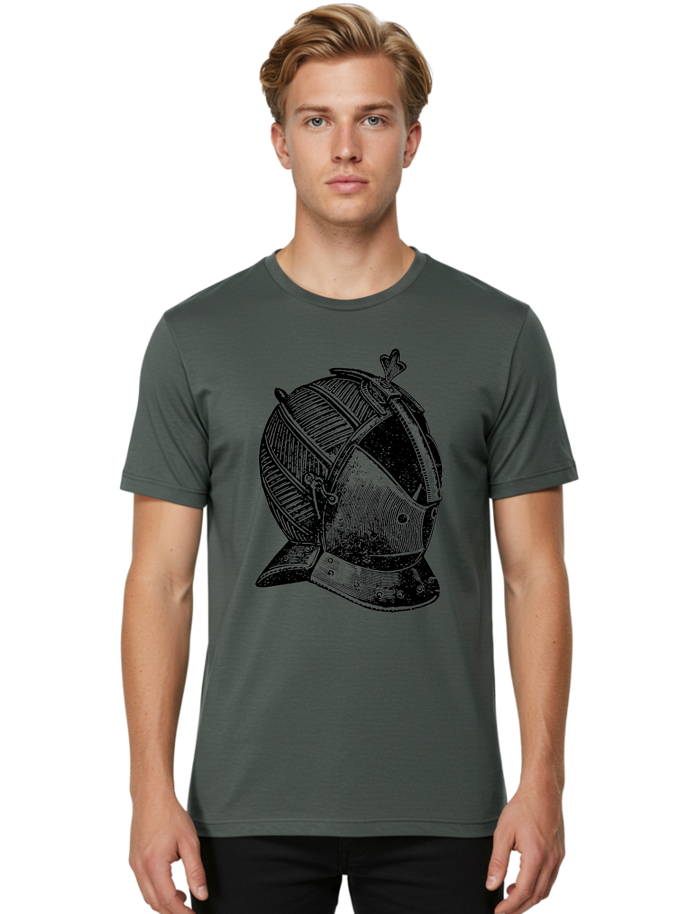 Medieval-Knight-Helmet Men'S Graphic Tee, 100% Cotton, Comfortable Casual Summer Wear, Machine Washable, Medieval Armor, Knight Helmet, Protective Gear, Armor Design, Historical Warfare, Metal Craftsmanship, Medieval Knight Aad548