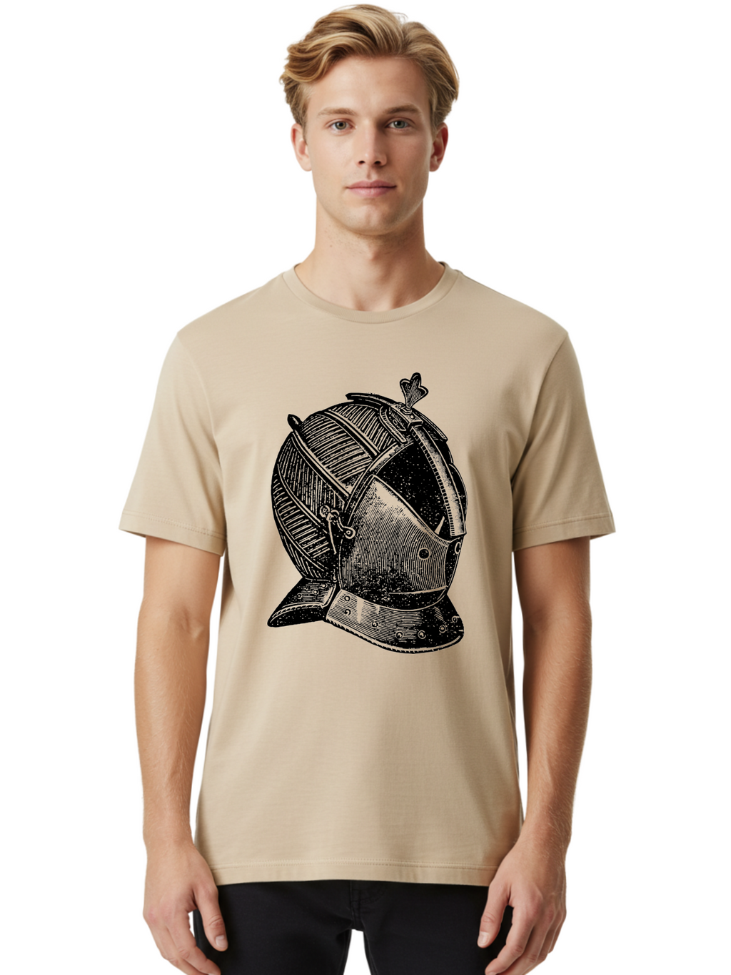 Medieval-Knight-Helmet Men'S Graphic Tee, 100% Cotton, Comfortable Casual Summer Wear, Machine Washable, Medieval Armor, Knight Helmet, Protective Gear, Armor Design, Historical Warfare, Metal Craftsmanship, Medieval Knight Aad548