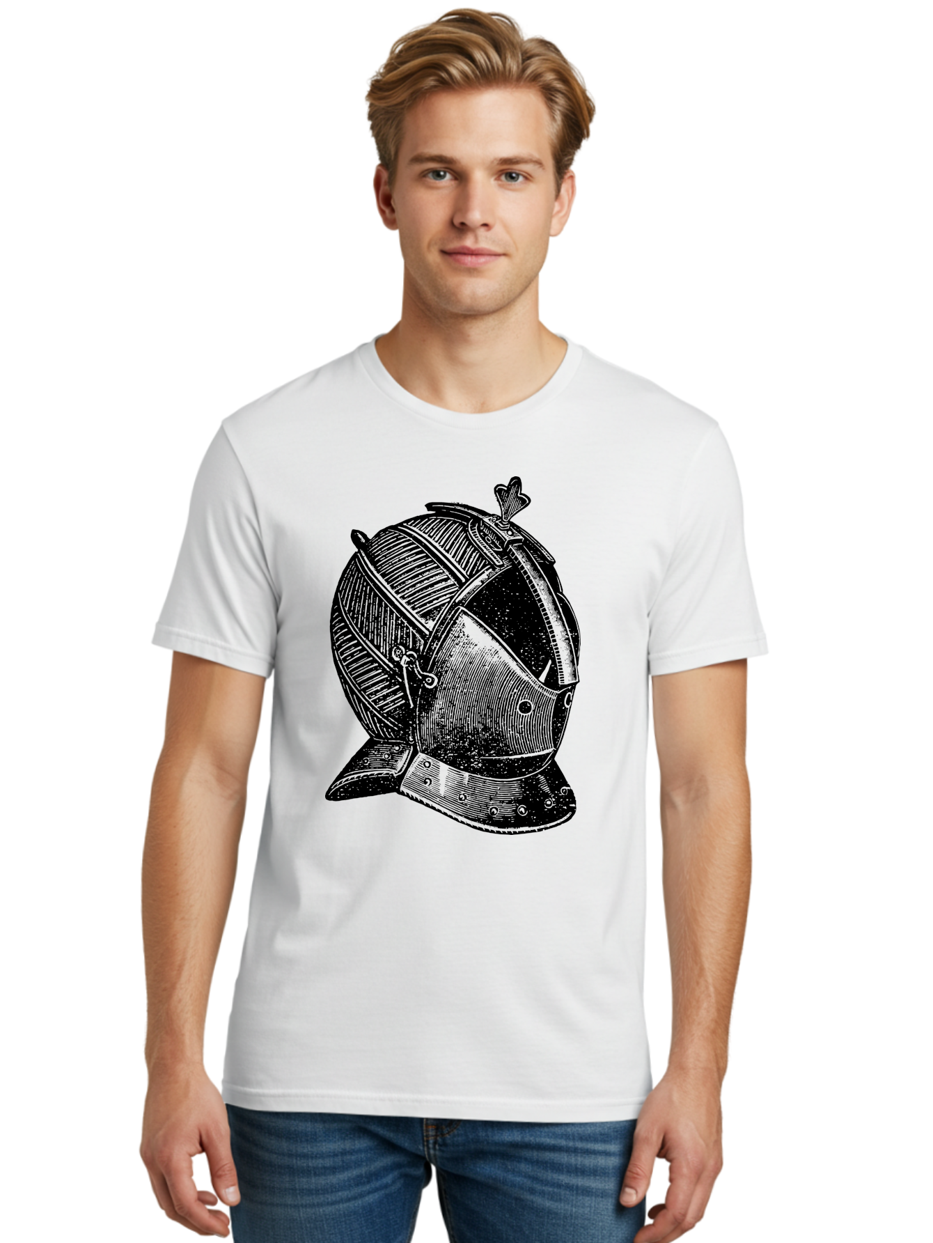 Medieval-Knight-Helmet Men'S Graphic Tee, 100% Cotton, Comfortable Casual Summer Wear, Machine Washable, Medieval Armor, Knight Helmet, Protective Gear, Armor Design, Historical Warfare, Metal Craftsmanship, Medieval Knight Aad548