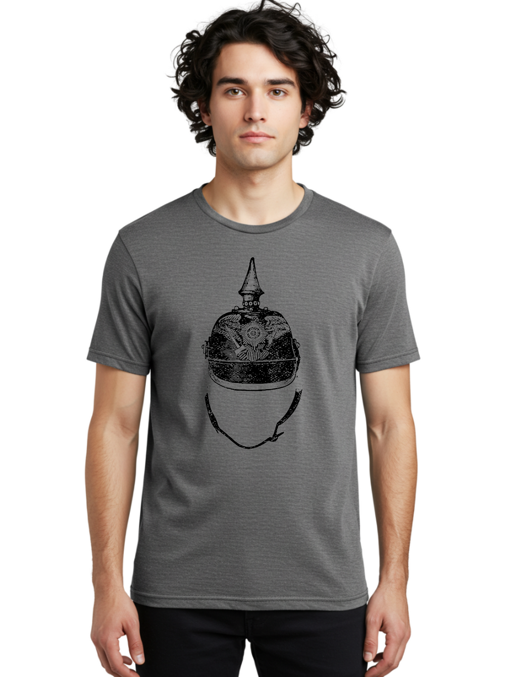 Military-Helmet Men'S Graphic Tee, 100% Cotton, Comfortable Casual Summer Wear, Machine Washable, Historic Military Helmet, Prussian Helmet, Pickelhaube, Military Uniform, Historical Armor, Vintage Military, Antique Helmet, Military History, Aad549