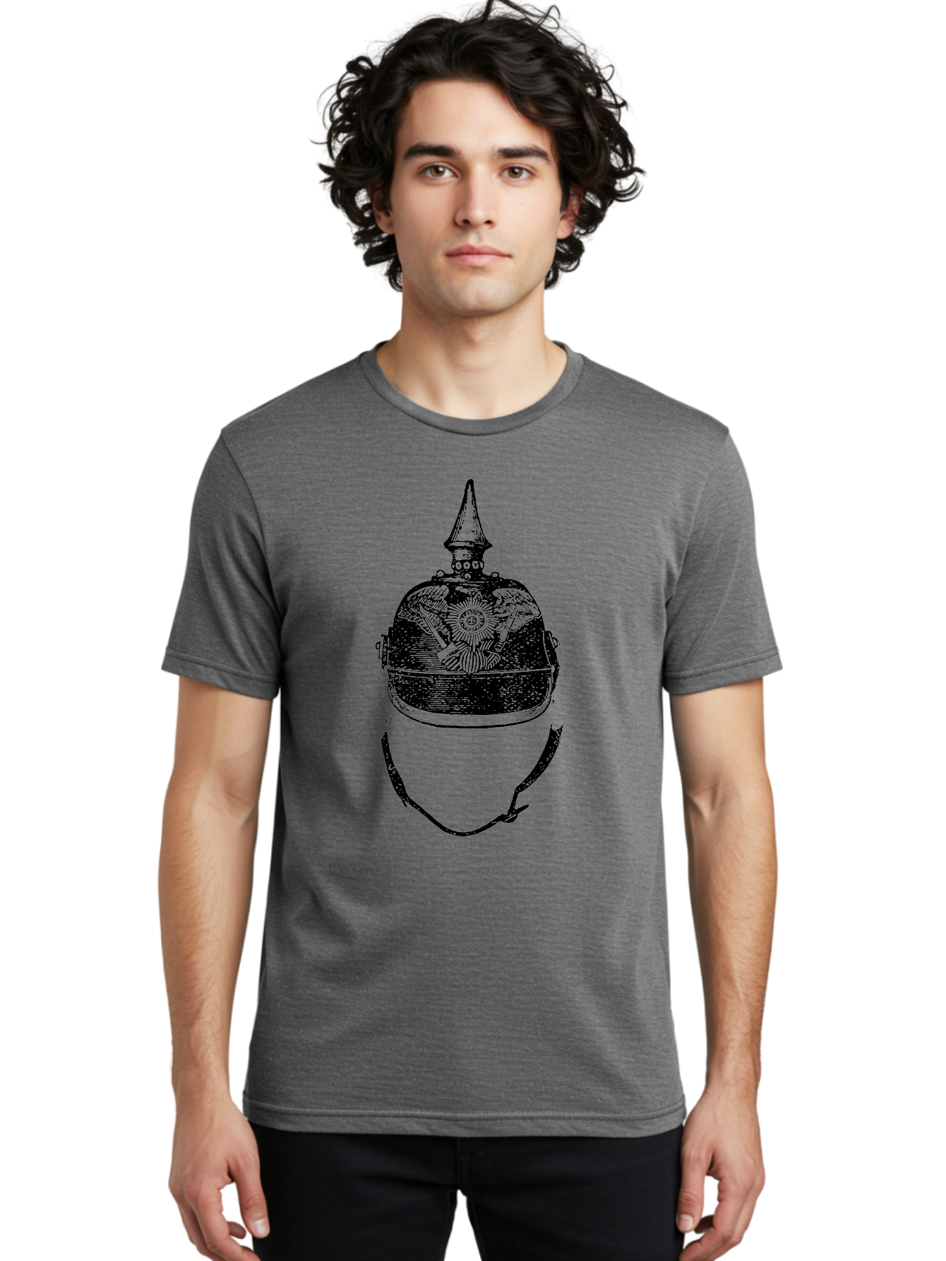 Military-Helmet Men'S Graphic Tee, 100% Cotton, Comfortable Casual Summer Wear, Machine Washable, Historic Military Helmet, Prussian Helmet, Pickelhaube, Military Uniform, Historical Armor, Vintage Military, Antique Helmet, Military History, Aad549