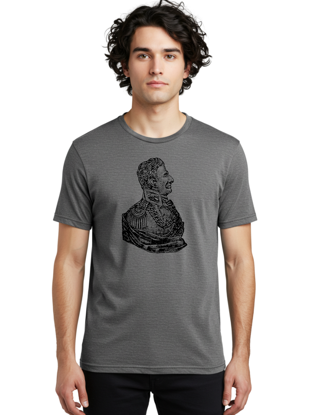 Military-Officer-Bust Men'S Graphic Tee, 100% Cotton, Comfortable Casual Summer Wear, Machine Washable, Military Officer, Historical Figure, Military Uniform, Decorated Jacket, Ornate Details, Side Profile, Illustration Art, Vintage Style, Aad550