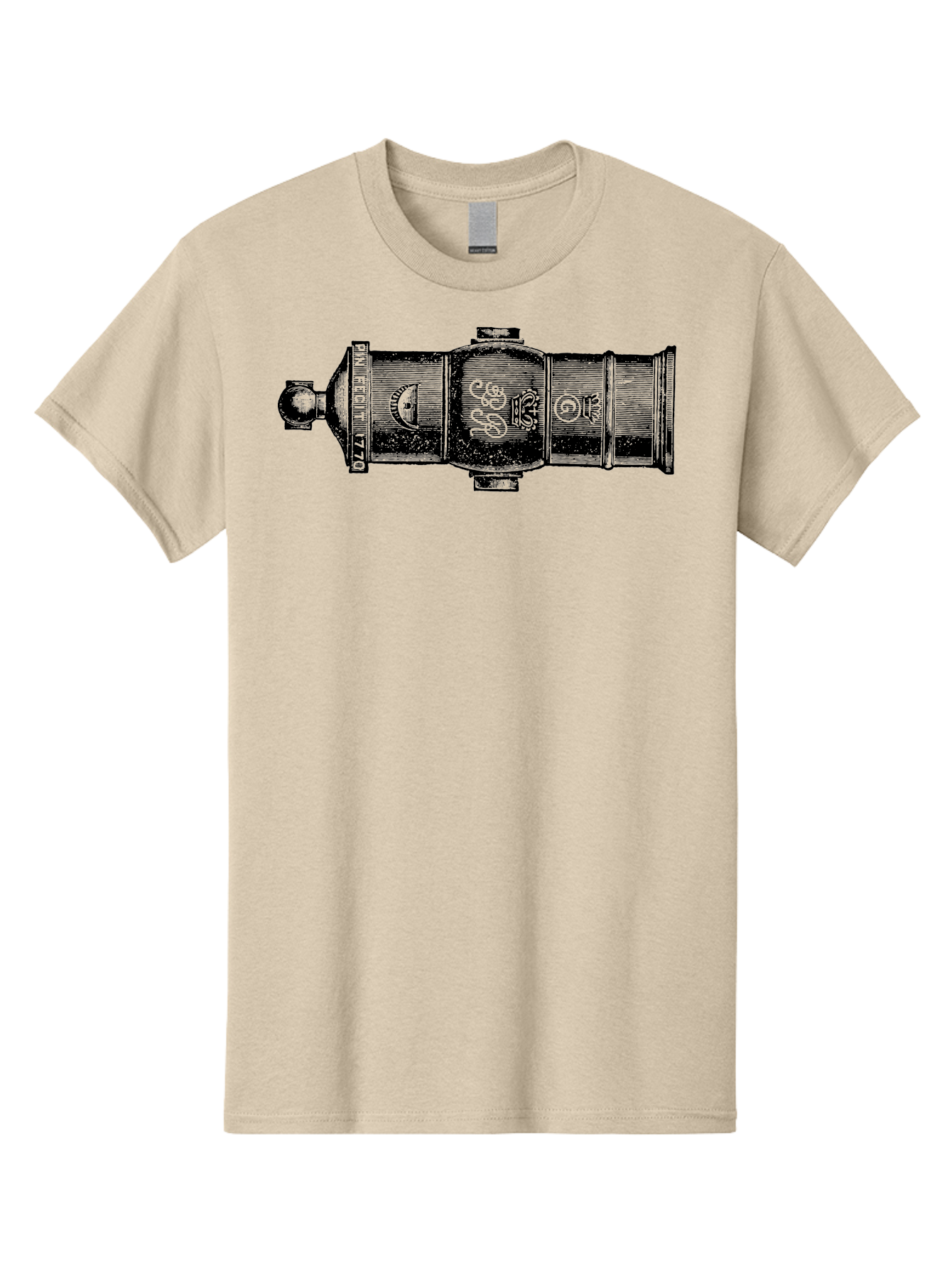 Pin-Fegut-1770-Gun Men'S Graphic Tee, 100% Cotton, Comfortable Casual Summer Wear, Machine Washable, Vintage Cannon, Historic Artillery, Pin Rebuilt 1770, Antique Weapon, Military History, Naval Warfare, Emblematic Design, Symbolic Markings Aad553