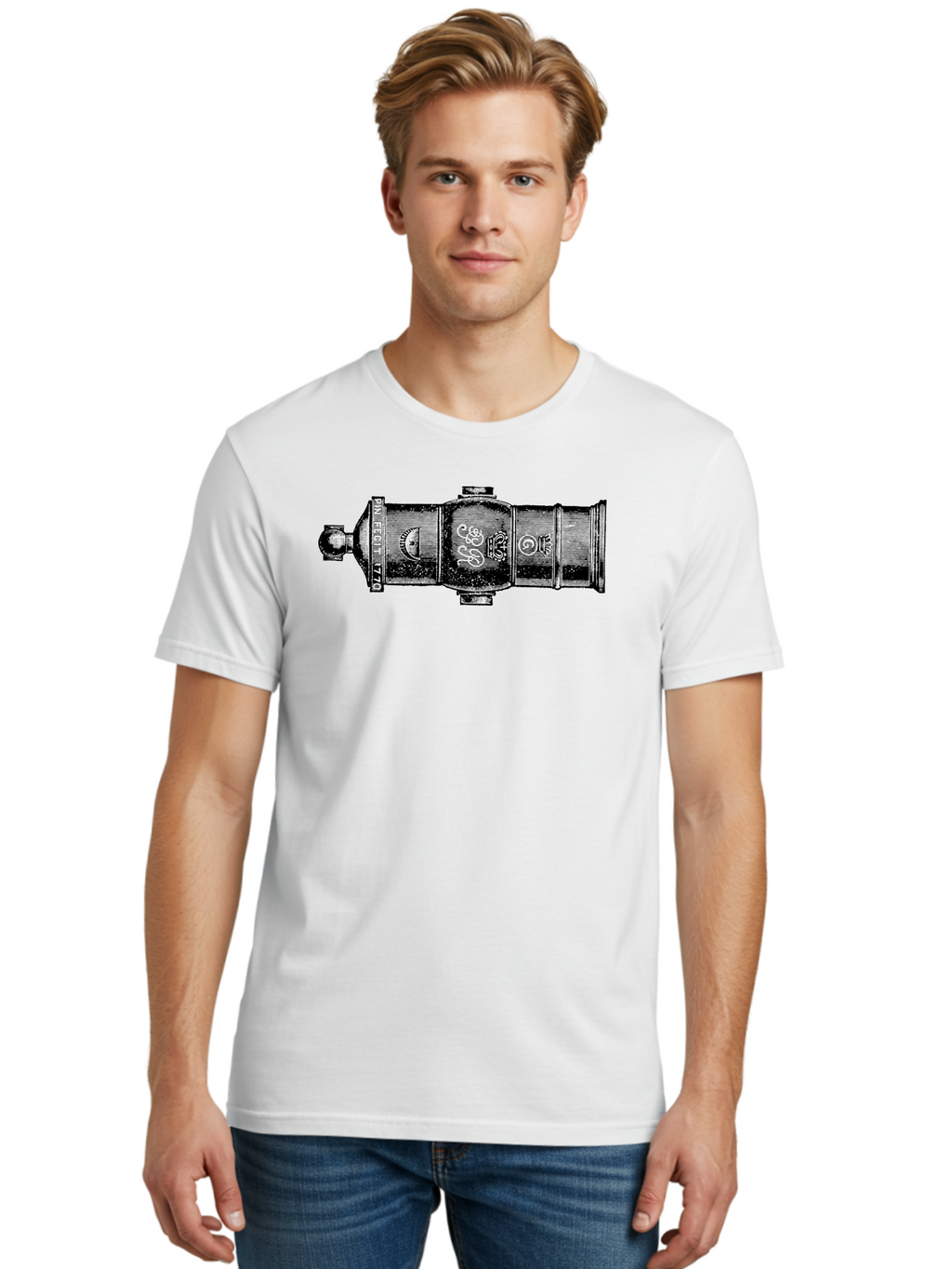 Pin-Fegut-1770-Gun Men'S Graphic Tee, 100% Cotton, Comfortable Casual Summer Wear, Machine Washable, Vintage Cannon, Historic Artillery, Pin Rebuilt 1770, Antique Weapon, Military History, Naval Warfare, Emblematic Design, Symbolic Markings Aad553