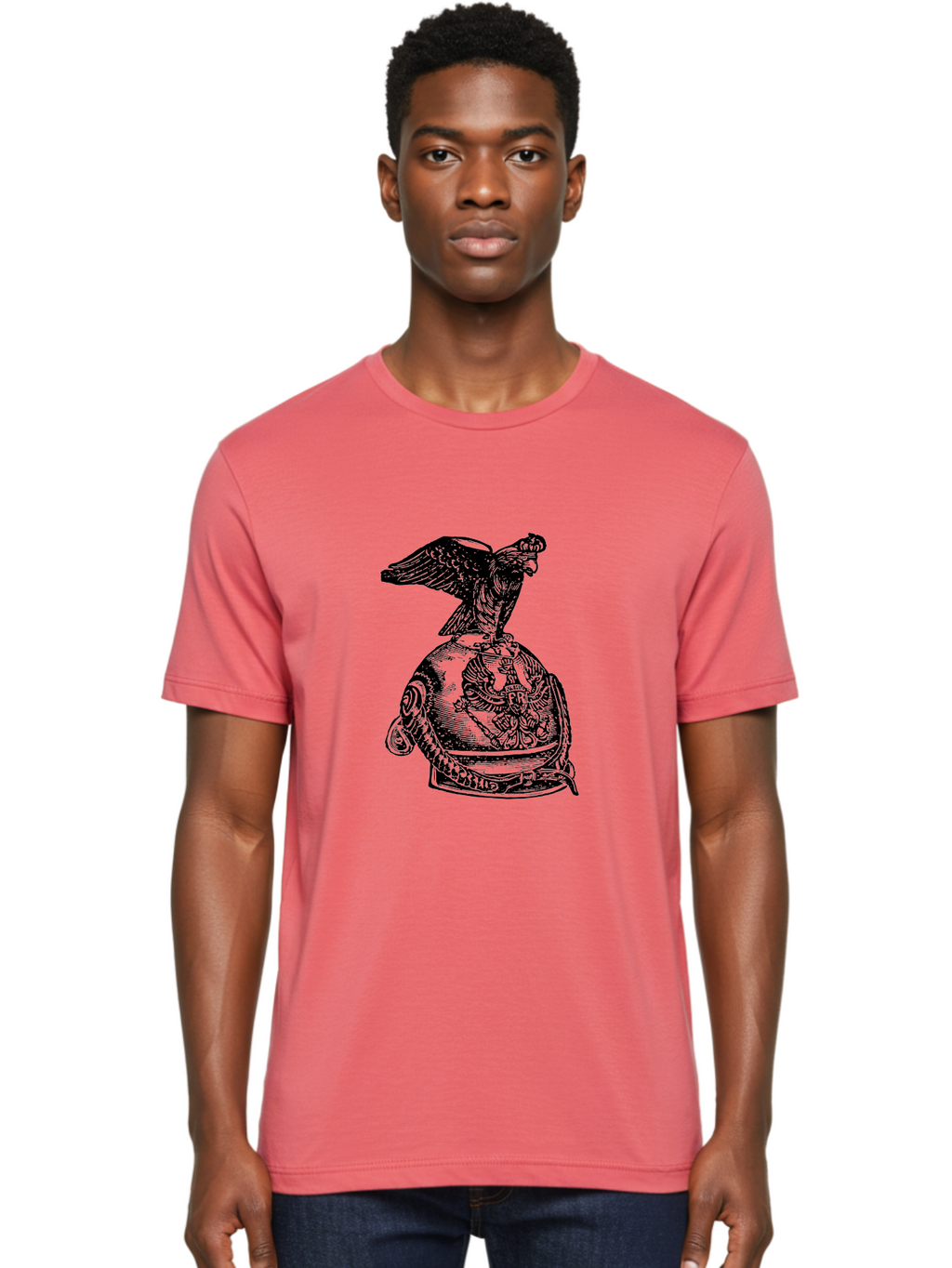 Pr-Eagle-Helmet-Crest Men'S Graphic Tee, 100% Cotton, Comfortable Casual Summer Wear, Machine Washable, Imperial Eagle, National Emblem, Symbolic Icon, Double-Headed Eagle, Historical Significance, Patriotic Symbol, Regal Crest, Aad555