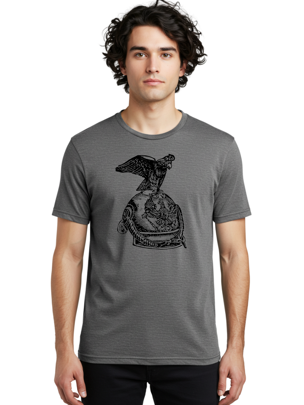 Pr-Eagle-Helmet-Crest Men'S Graphic Tee, 100% Cotton, Comfortable Casual Summer Wear, Machine Washable, Imperial Eagle, National Emblem, Symbolic Icon, Double-Headed Eagle, Historical Significance, Patriotic Symbol, Regal Crest, Aad555