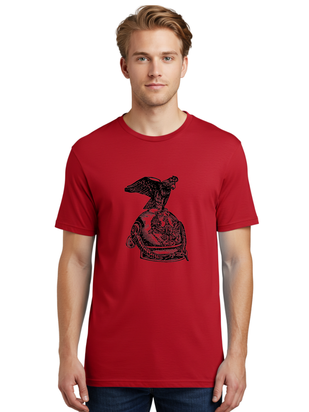 Pr-Eagle-Helmet-Crest Men'S Graphic Tee, 100% Cotton, Comfortable Casual Summer Wear, Machine Washable, Imperial Eagle, National Emblem, Symbolic Icon, Double-Headed Eagle, Historical Significance, Patriotic Symbol, Regal Crest, Aad555