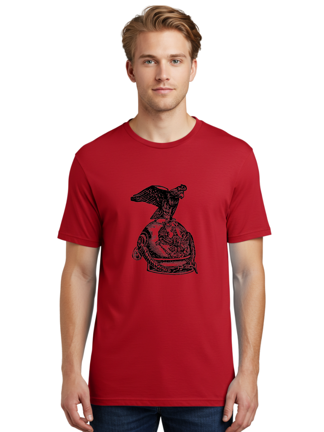 Pr-Eagle-Helmet-Crest Men'S Graphic Tee, 100% Cotton, Comfortable Casual Summer Wear, Machine Washable, Imperial Eagle, National Emblem, Symbolic Icon, Double-Headed Eagle, Historical Significance, Patriotic Symbol, Regal Crest, Aad555