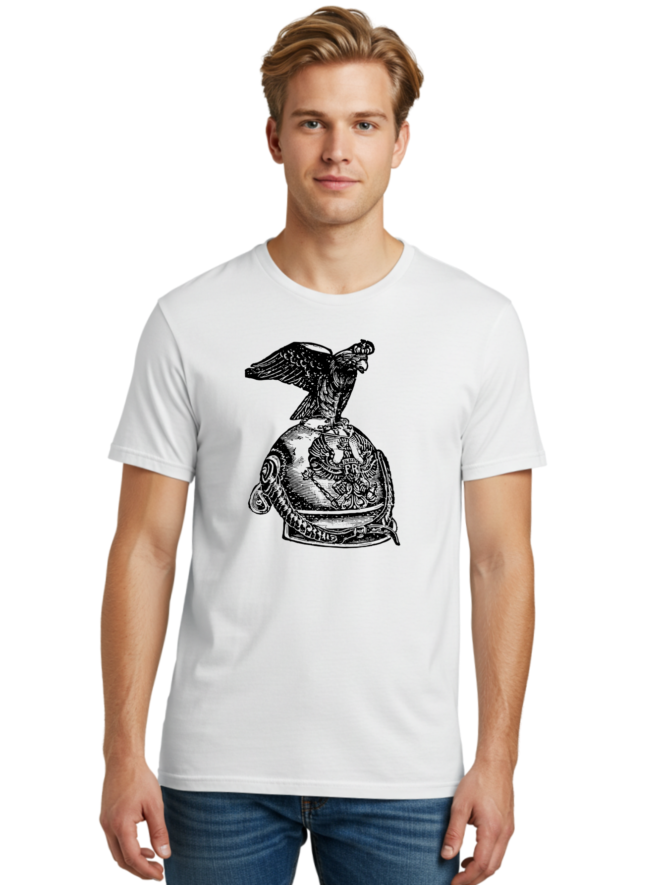 Pr-Eagle-Helmet-Crest Men'S Graphic Tee, 100% Cotton, Comfortable Casual Summer Wear, Machine Washable, Imperial Eagle, National Emblem, Symbolic Icon, Double-Headed Eagle, Historical Significance, Patriotic Symbol, Regal Crest, Aad555
