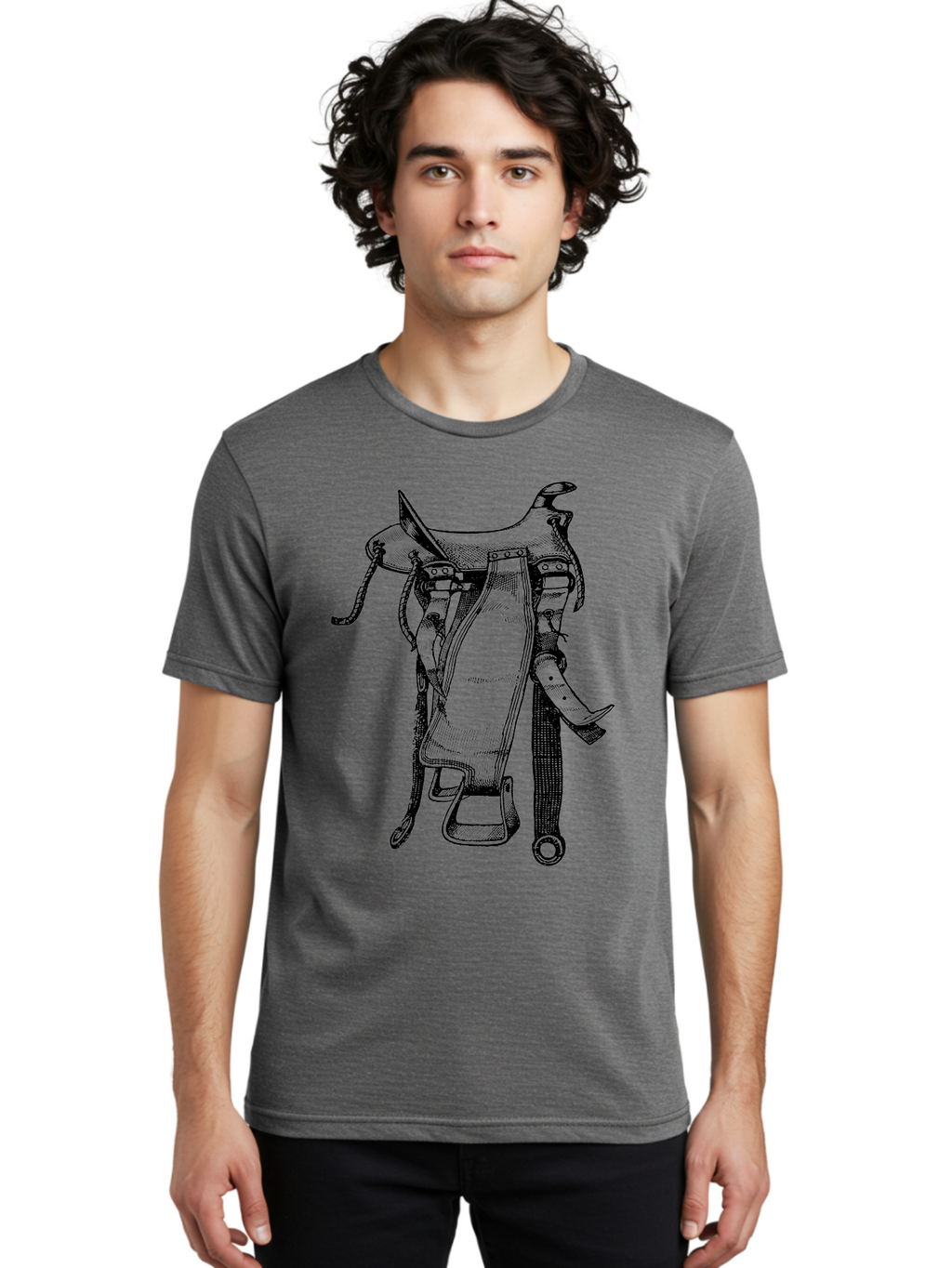 Saddle Men'S Graphic Tee, 100% Cotton, Comfortable Casual Summer Wear, Machine Washable, Western Saddle, Horse Riding, Rodeo, Western Wear, Equestrian Equipment, Leather Saddle, Riding Gear, Cowboy Equipment, Horseback Riding Aad557