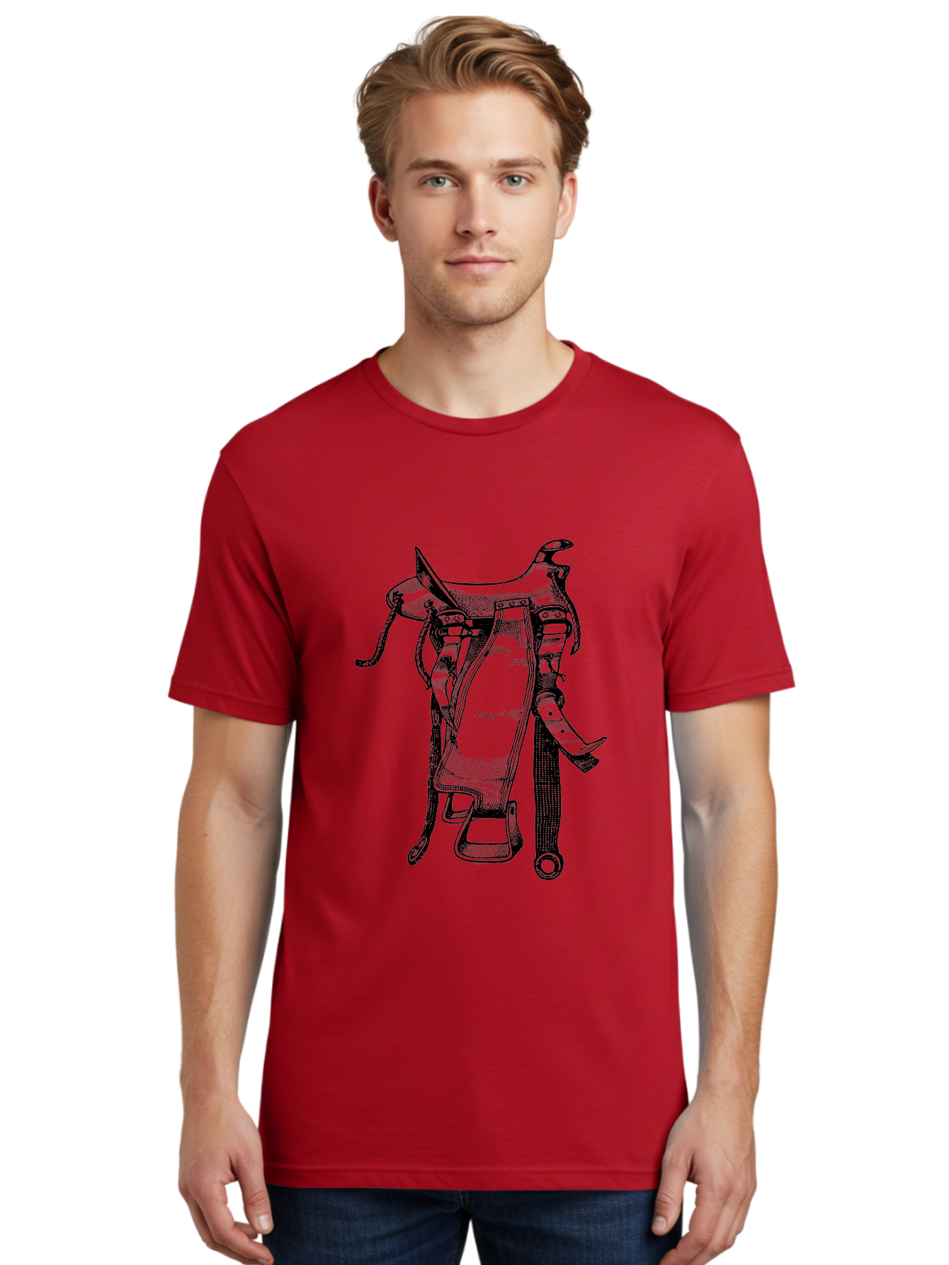 Saddle Men'S Graphic Tee, 100% Cotton, Comfortable Casual Summer Wear, Machine Washable, Western Saddle, Horse Riding, Rodeo, Western Wear, Equestrian Equipment, Leather Saddle, Riding Gear, Cowboy Equipment, Horseback Riding Aad557