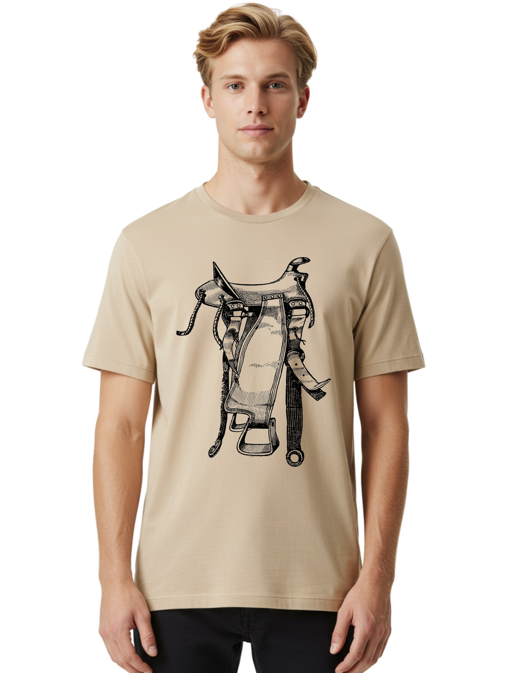 Saddle Men'S Graphic Tee, 100% Cotton, Comfortable Casual Summer Wear, Machine Washable, Western Saddle, Horse Riding, Rodeo, Western Wear, Equestrian Equipment, Leather Saddle, Riding Gear, Cowboy Equipment, Horseback Riding Aad557