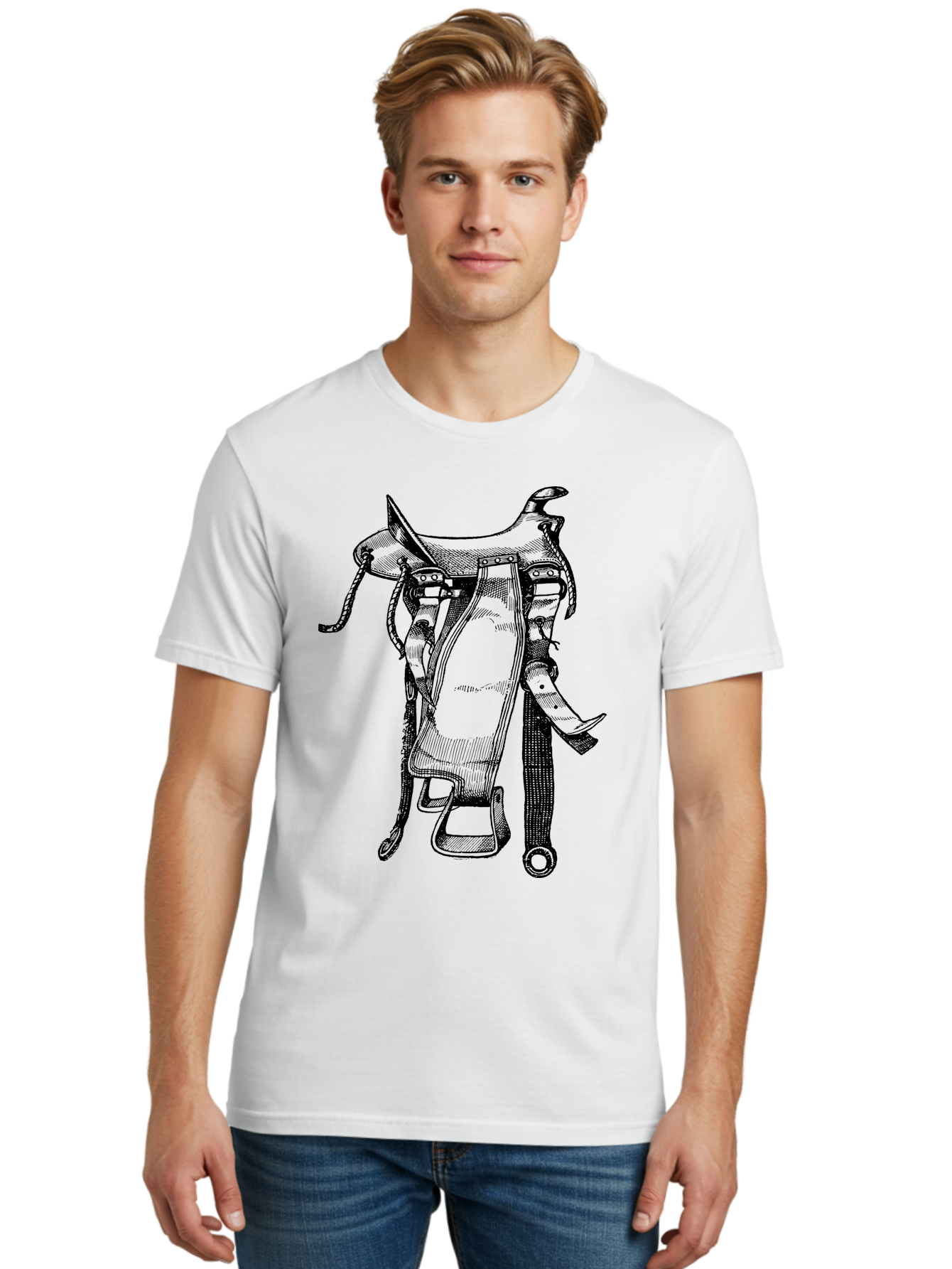Saddle Men'S Graphic Tee, 100% Cotton, Comfortable Casual Summer Wear, Machine Washable, Western Saddle, Horse Riding, Rodeo, Western Wear, Equestrian Equipment, Leather Saddle, Riding Gear, Cowboy Equipment, Horseback Riding Aad557