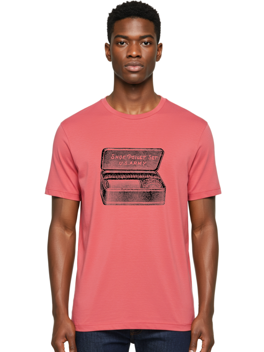 Shoe-Polish-Set Men'S Graphic Tee, 100% Cotton, Comfortable Casual Summer Wear, Machine Washable, Shoe Polish, Shoe Care, Polish Set, U.S. Army, Vintage Accessories, Leather Goods, Shoe Maintenance, Kiwi Polish, Express Shoeshine Aad558
