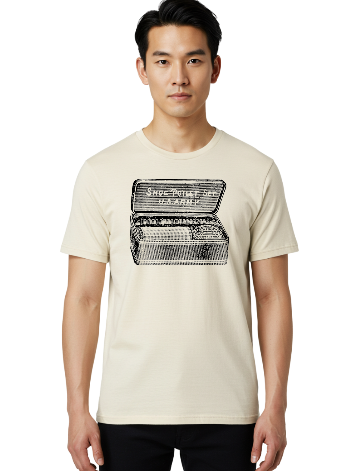 Shoe-Polish-Set Men'S Graphic Tee, 100% Cotton, Comfortable Casual Summer Wear, Machine Washable, Shoe Polish, Shoe Care, Polish Set, U.S. Army, Vintage Accessories, Leather Goods, Shoe Maintenance, Kiwi Polish, Express Shoeshine Aad558