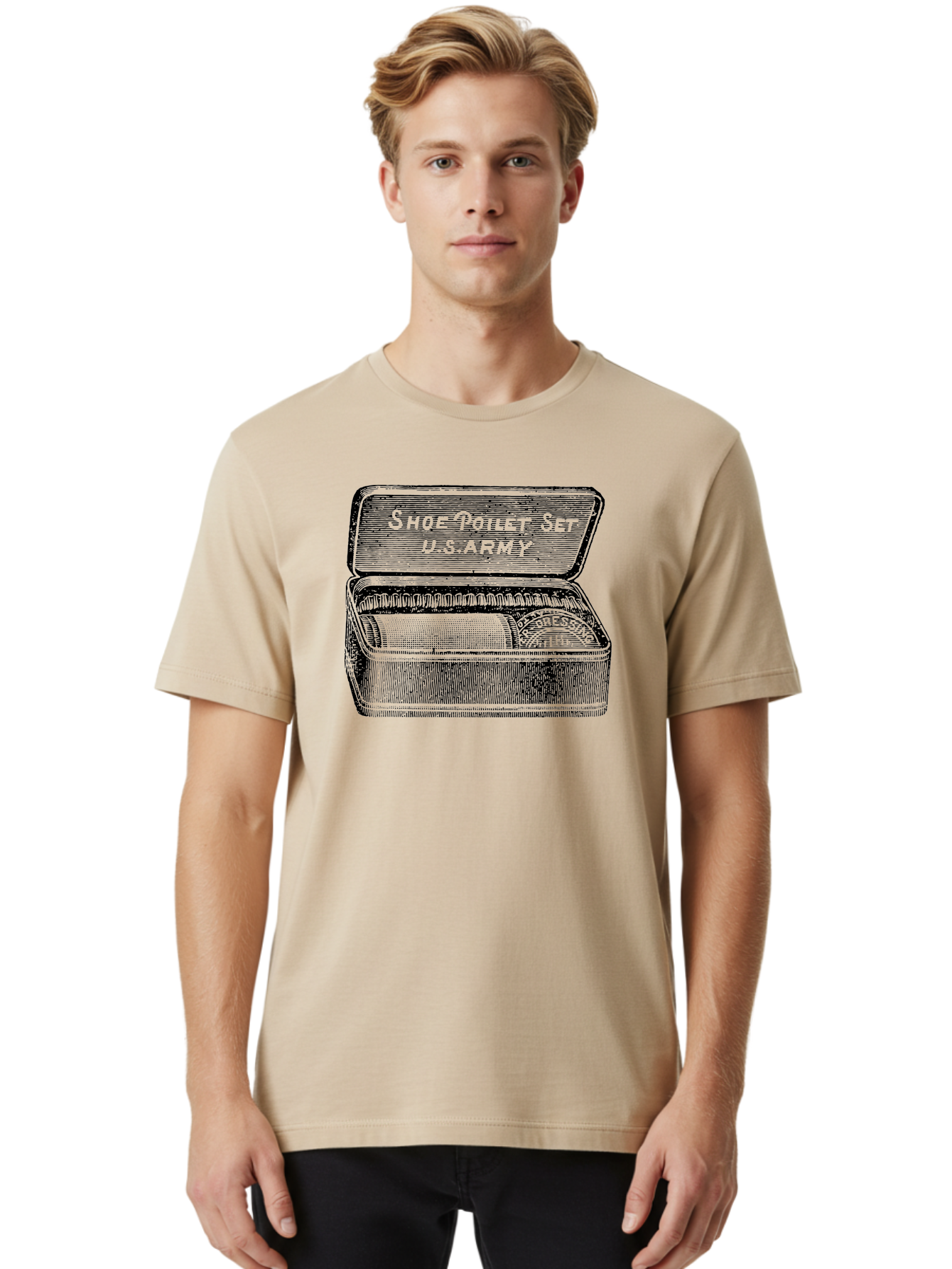 Shoe-Polish-Set Men'S Graphic Tee, 100% Cotton, Comfortable Casual Summer Wear, Machine Washable, Shoe Polish, Shoe Care, Polish Set, U.S. Army, Vintage Accessories, Leather Goods, Shoe Maintenance, Kiwi Polish, Express Shoeshine Aad558