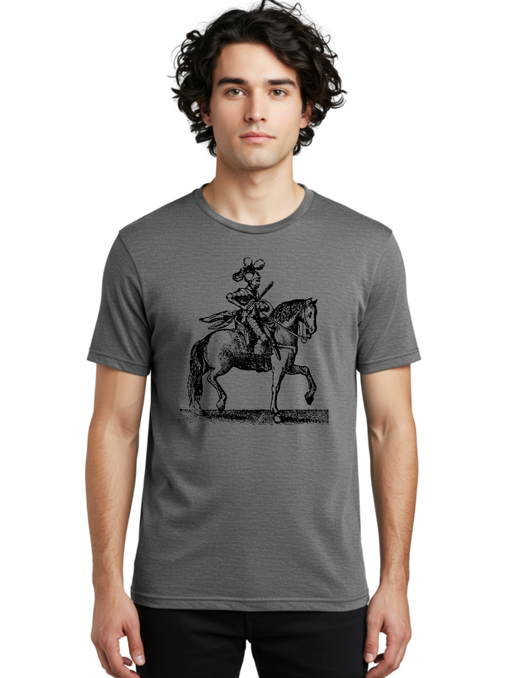 Soldier-On-Horseback Men'S Graphic Tee, 100% Cotton, Comfortable Casual Summer Wear, Machine Washable, Soldier Riding Horse, Cavalryman In Action, Equestrian Warrior, Historical Illustration, Horseback Rider, Military Uniform, Armed Soldier, Aad559