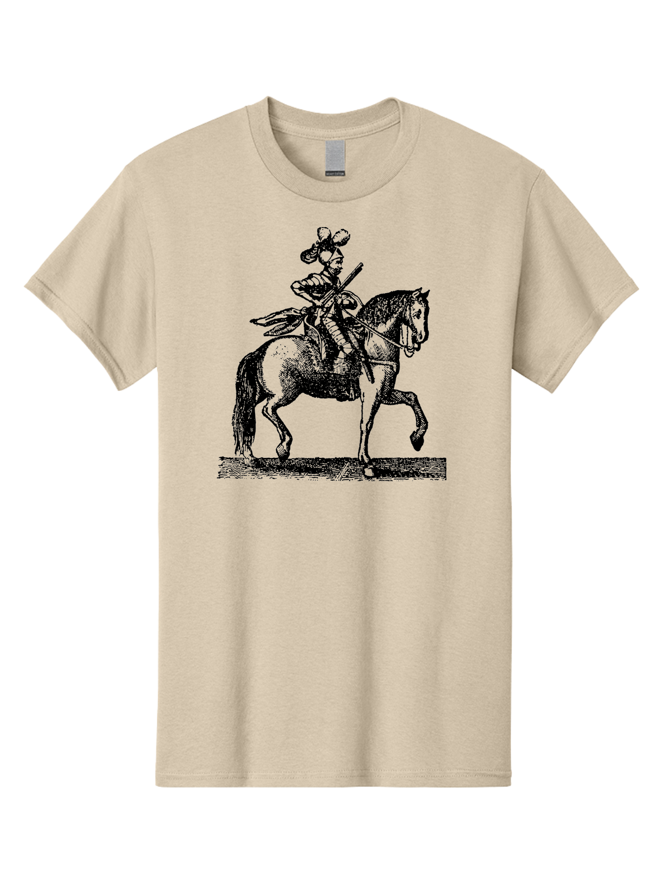 Soldier-On-Horseback Men'S Graphic Tee, 100% Cotton, Comfortable Casual Summer Wear, Machine Washable, Soldier Riding Horse, Cavalryman In Action, Equestrian Warrior, Historical Illustration, Horseback Rider, Military Uniform, Armed Soldier, Aad559
