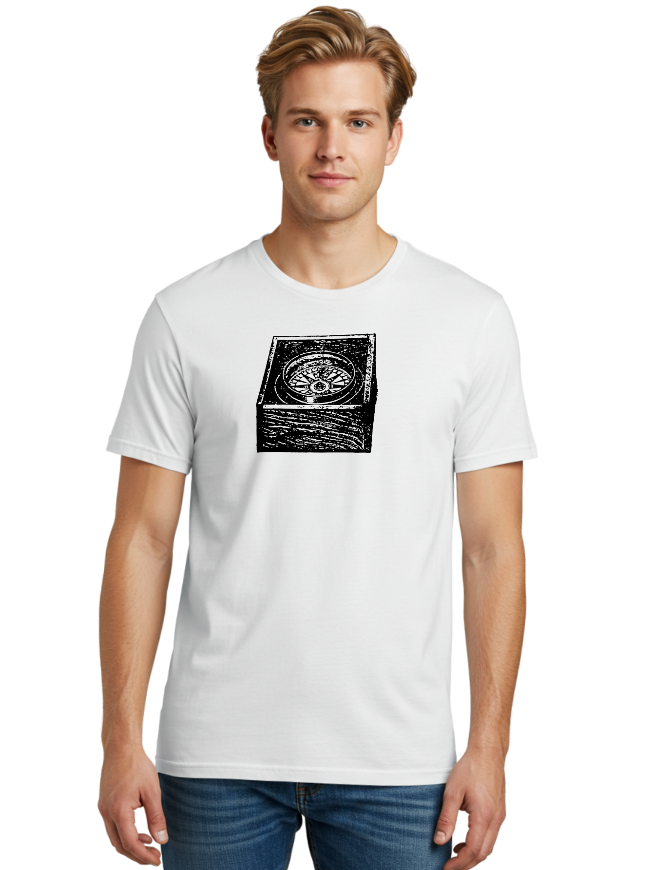 Sundial Men'S Graphic Tee, 100% Cotton, Comfortable Casual Summer Wear, Machine Washable, Sundial On A Stone Pedestal, Ancient Timekeeping, Traditional Clock, Symbolic Representation, Vintage Artwork, Grunge Texture, Monochrome Design Aad561