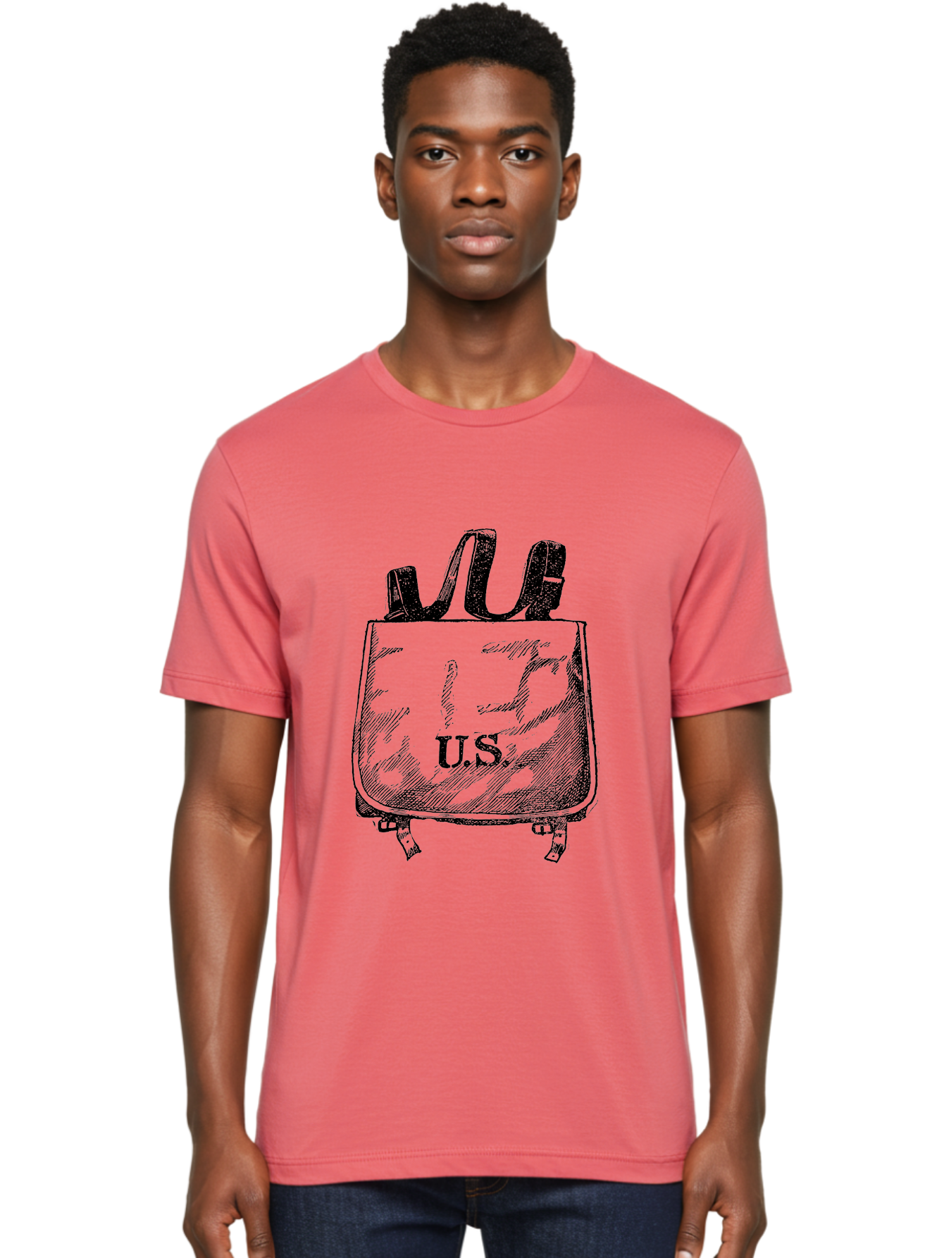U-S-Backpack Men'S Graphic Tee, 100% Cotton, Comfortable Casual Summer Wear, Machine Washable, Backpack With U.S. Label, School Bag, Travel Bag, Student Essentials, Educational Supplies, Adventure Gear Aad563
