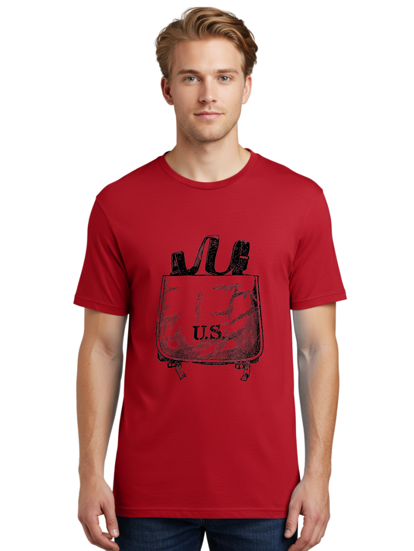 U-S-Backpack Men'S Graphic Tee, 100% Cotton, Comfortable Casual Summer Wear, Machine Washable, Backpack With U.S. Label, School Bag, Travel Bag, Student Essentials, Educational Supplies, Adventure Gear Aad563