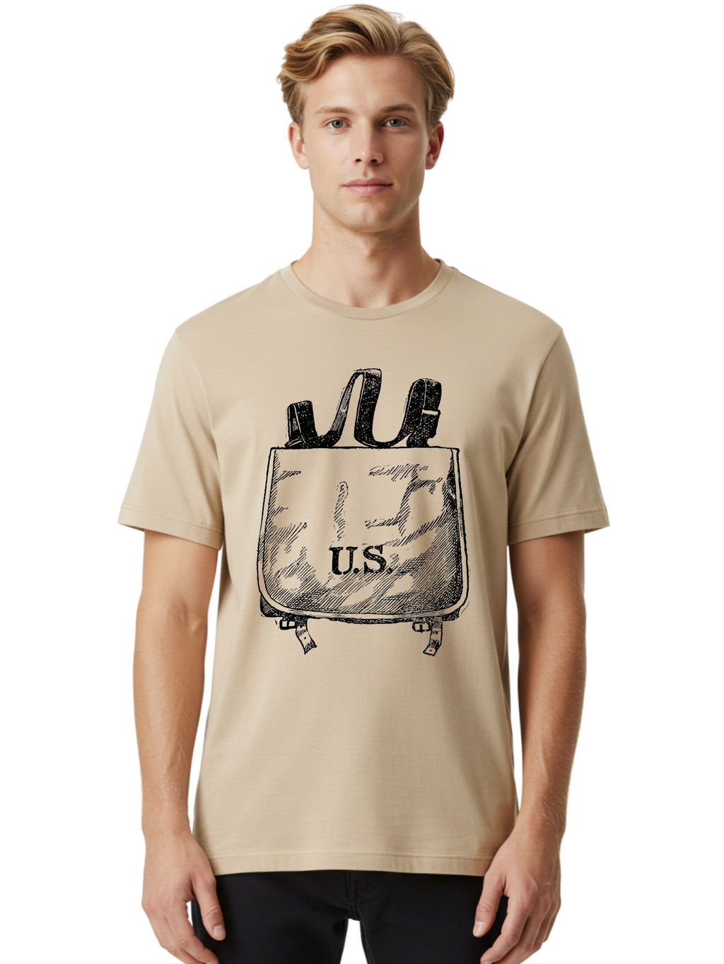 U-S-Backpack Men'S Graphic Tee, 100% Cotton, Comfortable Casual Summer Wear, Machine Washable, Backpack With U.S. Label, School Bag, Travel Bag, Student Essentials, Educational Supplies, Adventure Gear Aad563