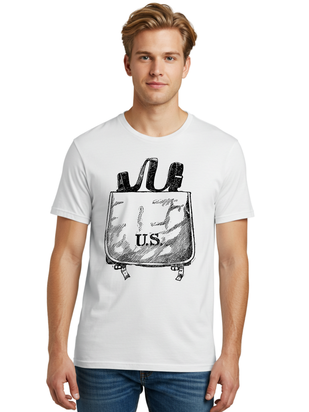 U-S-Backpack Men'S Graphic Tee, 100% Cotton, Comfortable Casual Summer Wear, Machine Washable, Backpack With U.S. Label, School Bag, Travel Bag, Student Essentials, Educational Supplies, Adventure Gear Aad563