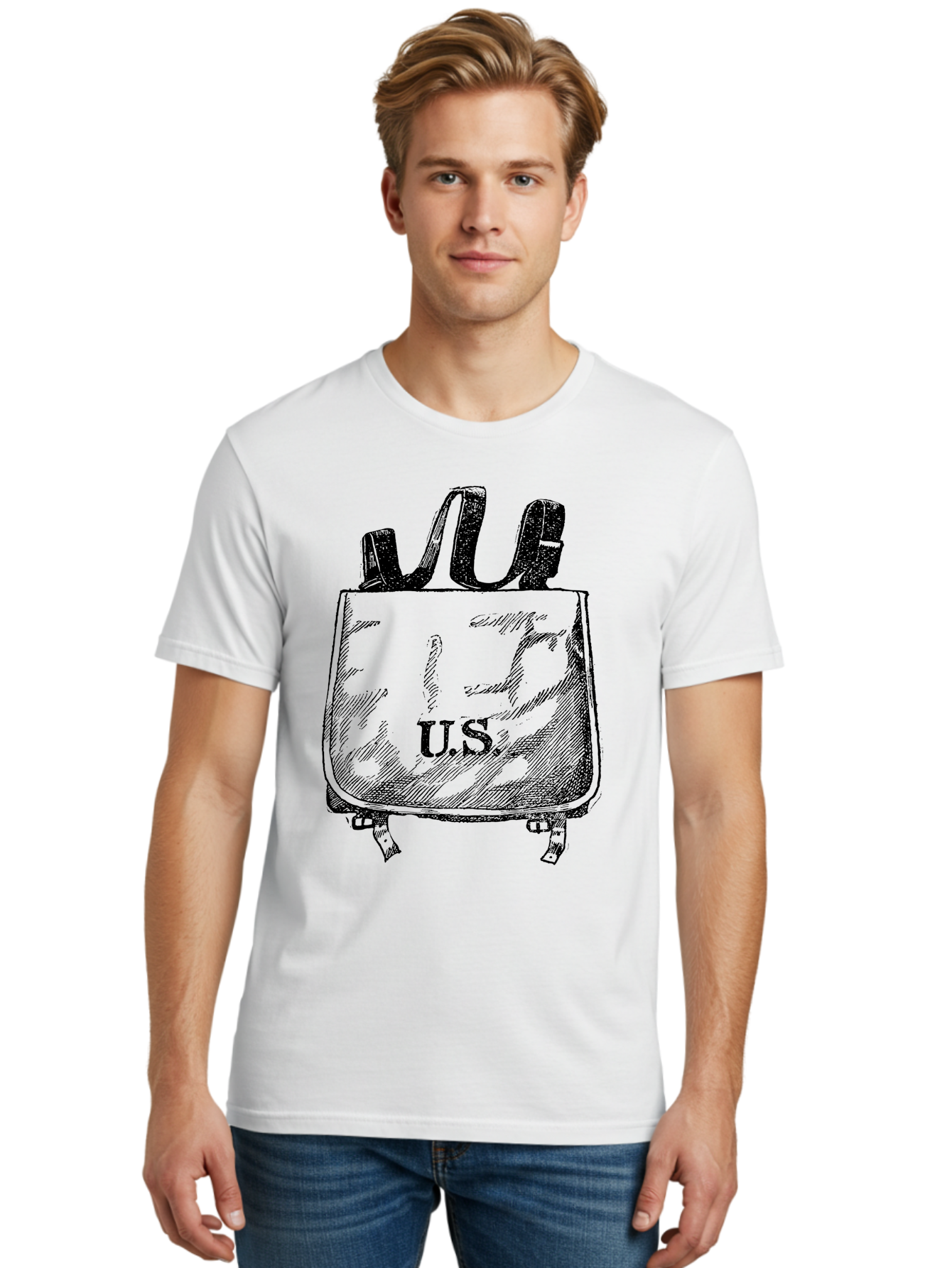 U-S-Backpack Men'S Graphic Tee, 100% Cotton, Comfortable Casual Summer Wear, Machine Washable, Backpack With U.S. Label, School Bag, Travel Bag, Student Essentials, Educational Supplies, Adventure Gear Aad563